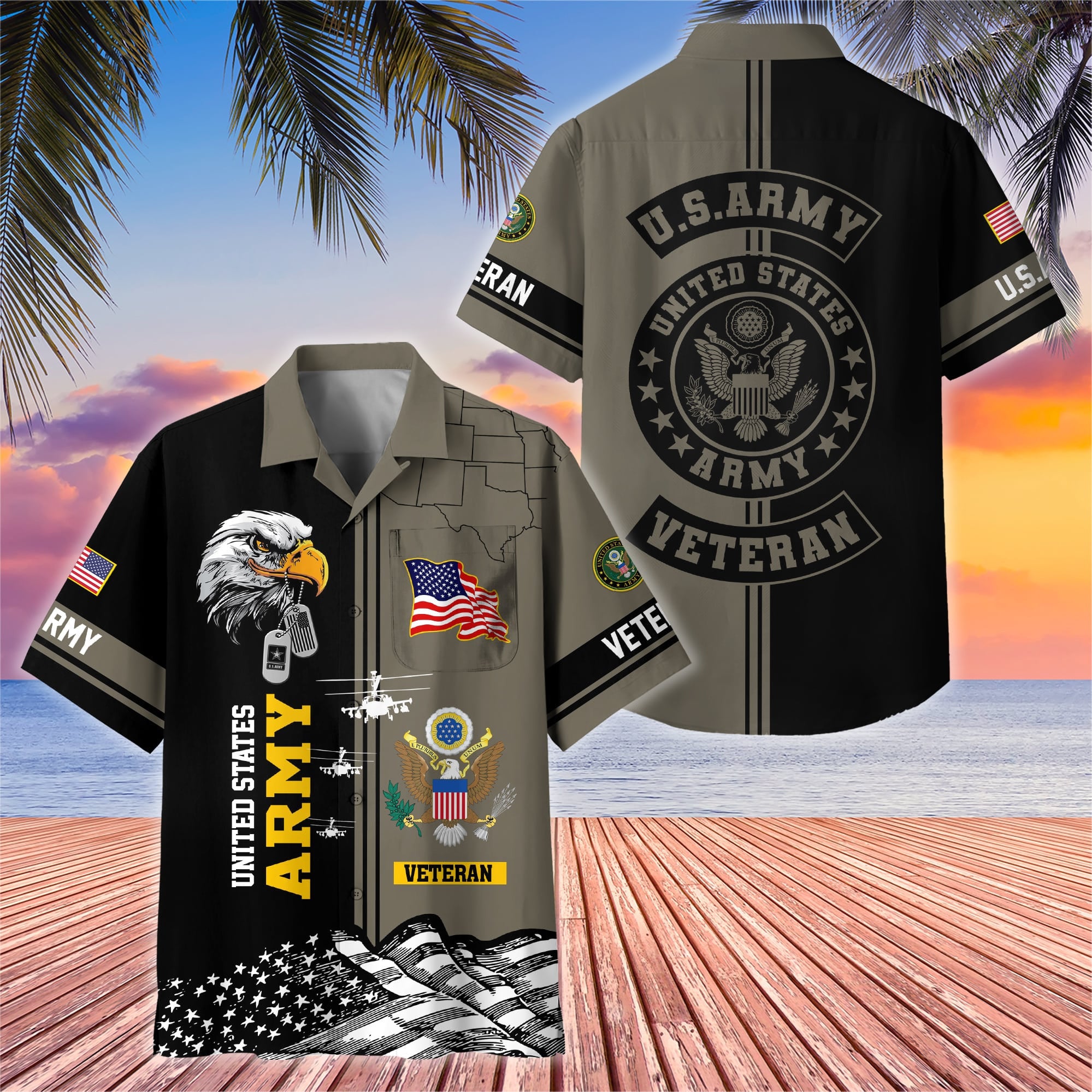 Premium US Veterans Hawaiian Shirt With Pocket, Gifts For US Veterans, Gifts On Independence Day, Veterans Day.