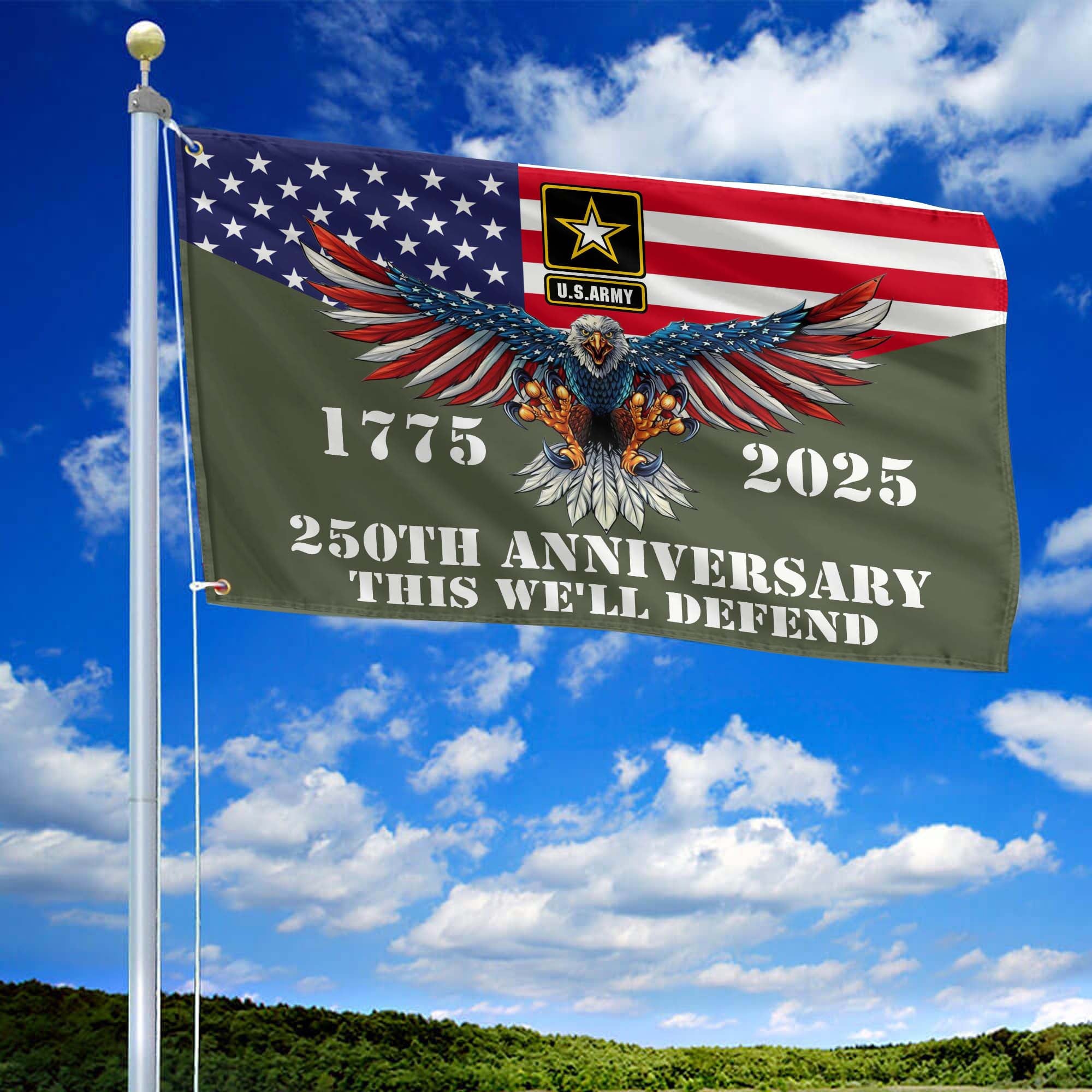 Premium 250th Anniversary Of The Army Grommet Flag, Gifts For Army Veteran, Best Gifts On Father's Day, Veterans Day.
