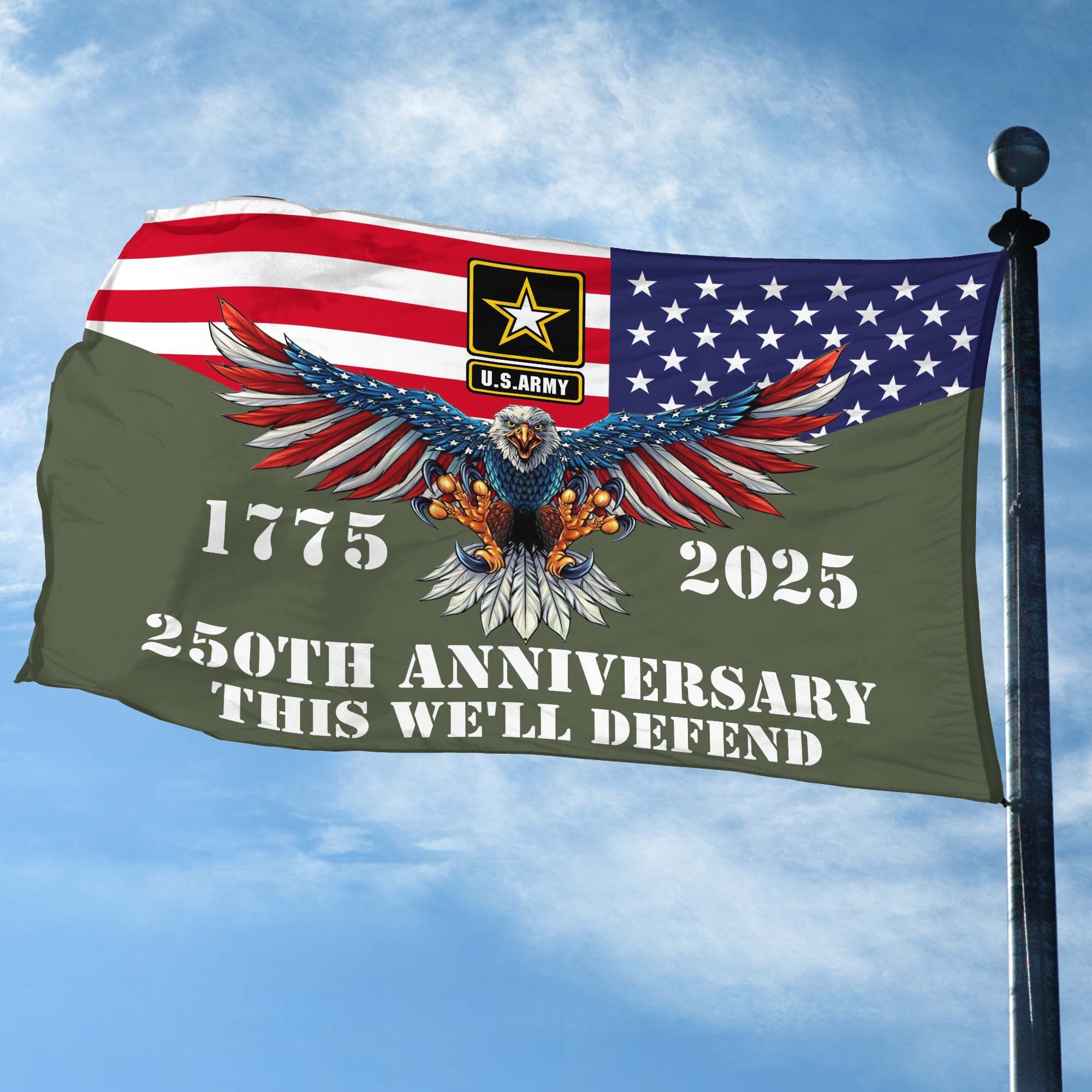 Premium 250th Anniversary Of The Army Grommet Flag, Gifts For Army Veteran, Best Gifts On Father's Day, Veterans Day.
