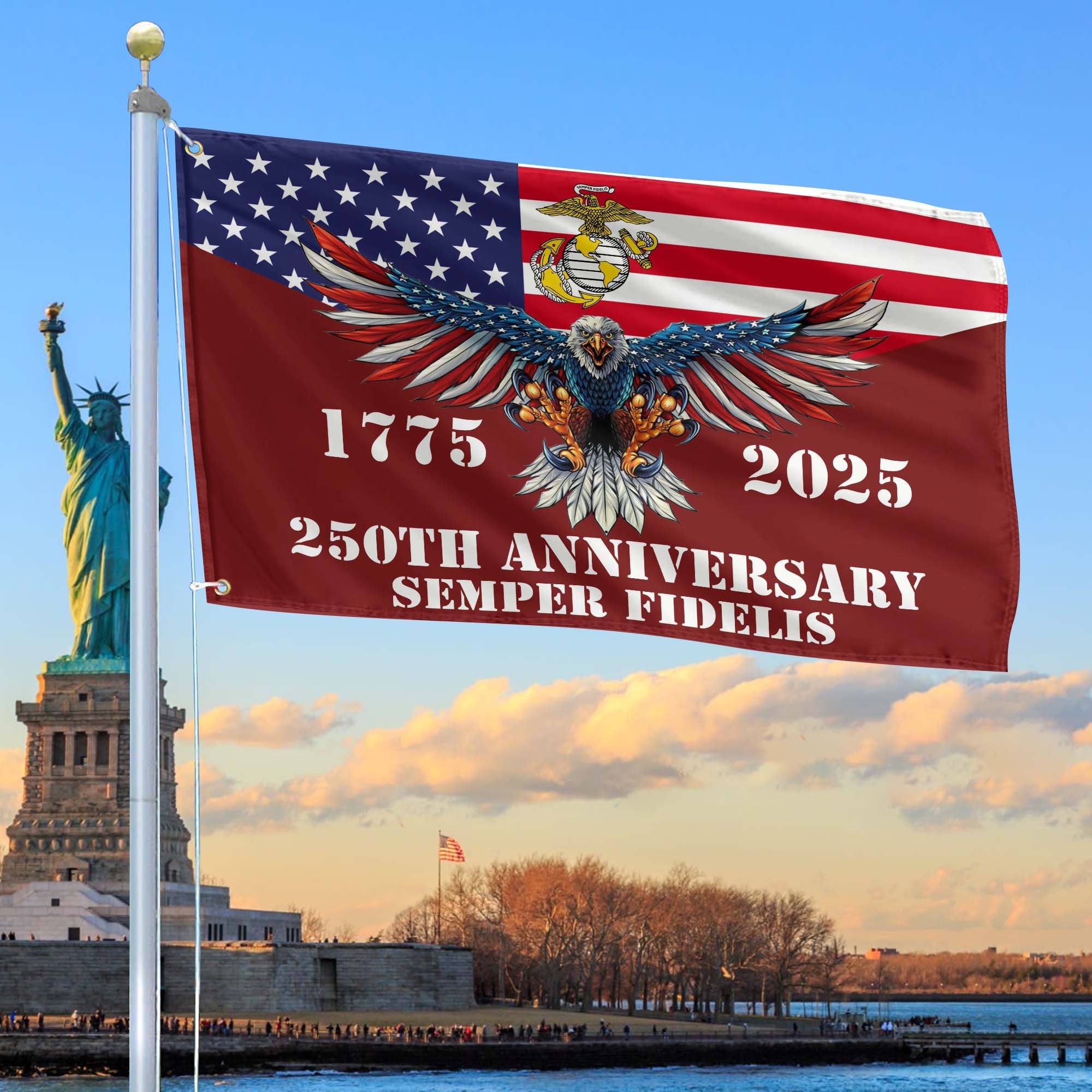 Premium USMC Grommet Flag, 250th Anniversary Marine Corps Flag, Gifts For Marine Veteran, Best Gifts On Father's Day, Veterans Day.
