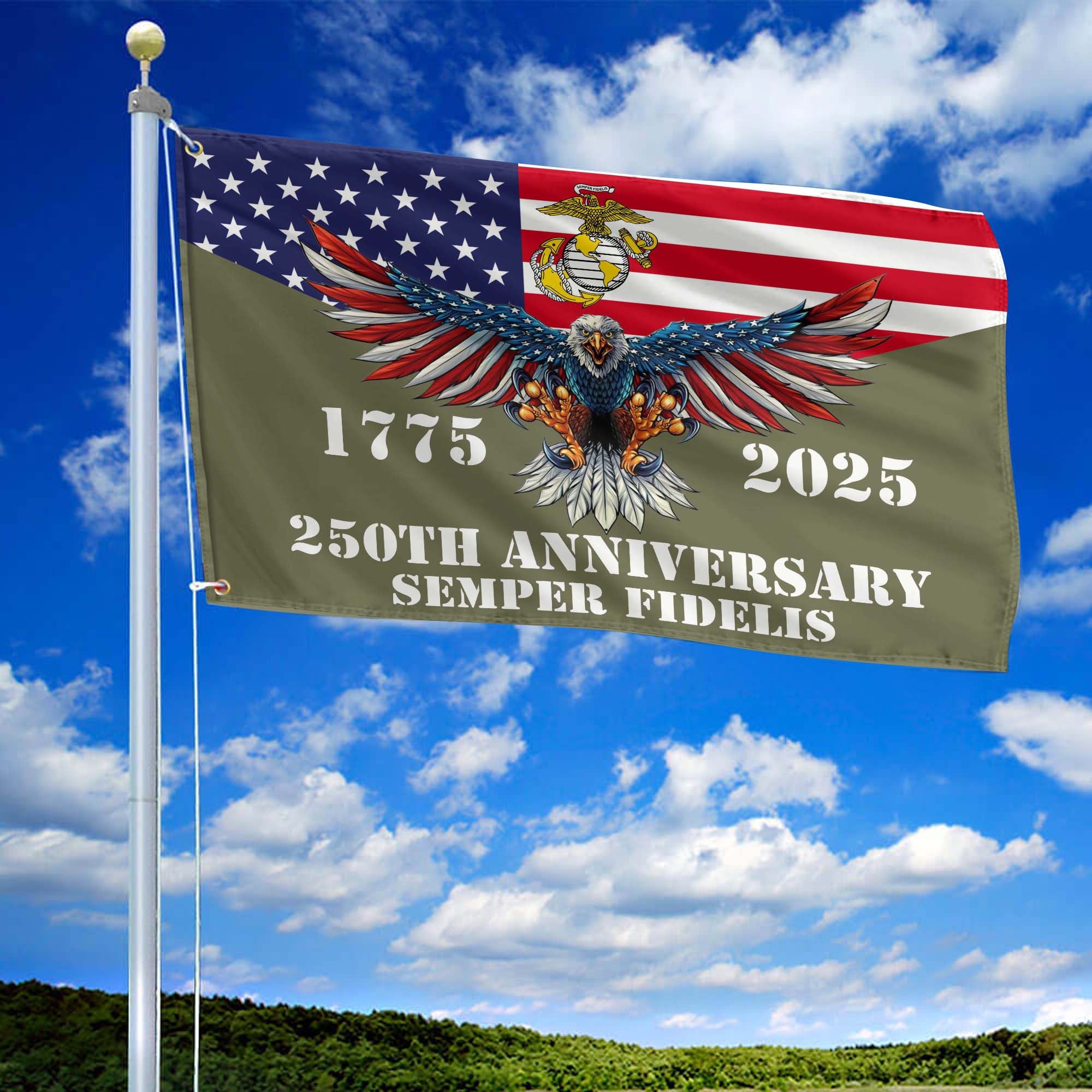 Premium USMC Grommet Flag, 250th Anniversary Marine Corps Flag, Gifts For Marine Veteran, Best Gifts On Father's Day, Veterans Day.