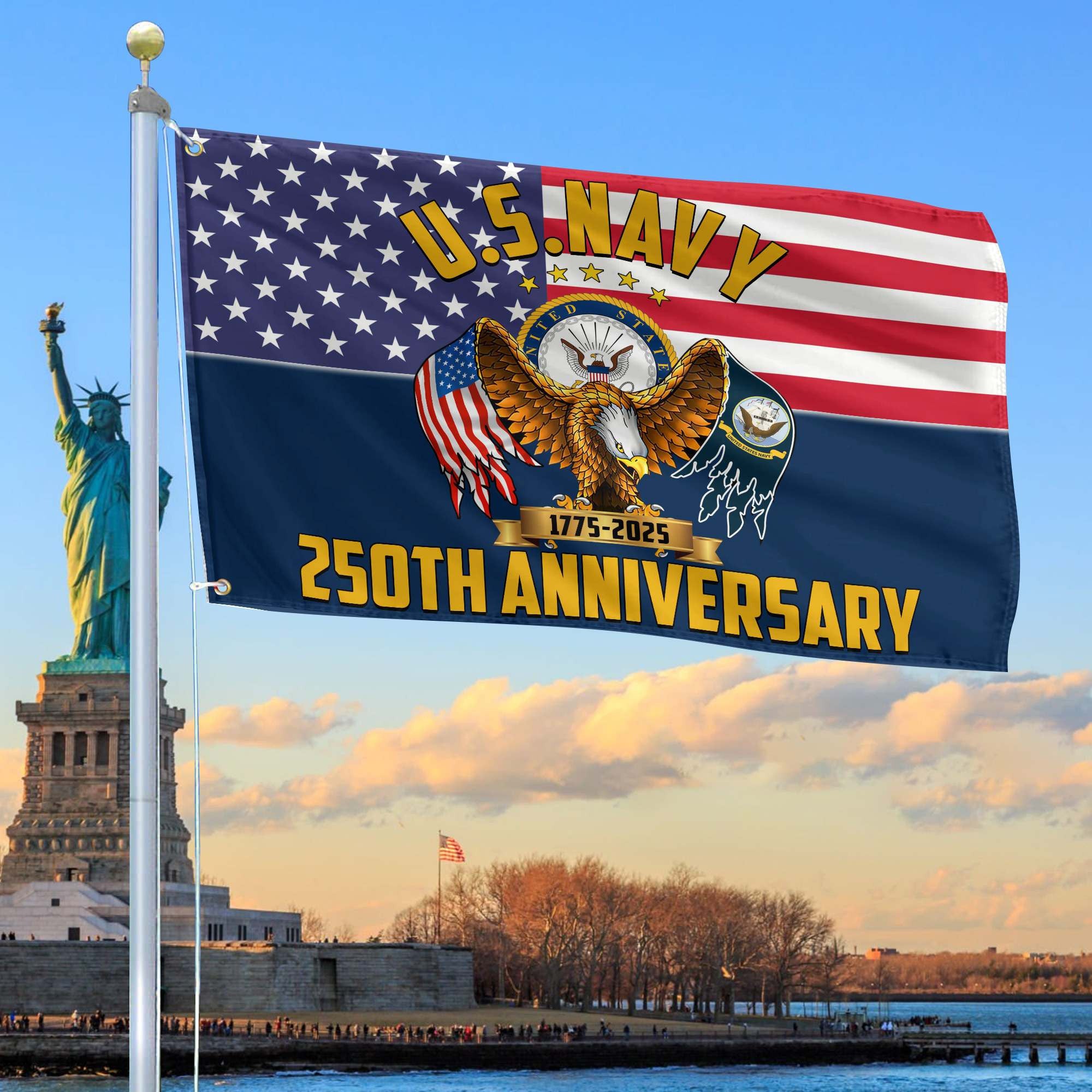 Premium US Navy Grommet Flag, 250th Anniversary Navy Flag, Gifts For Navy Veteran, Best Gifts On Father's Day, Veterans Day.