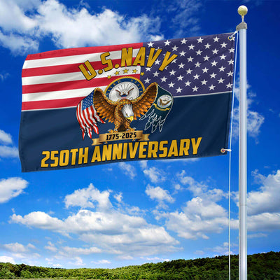 Premium US Navy Grommet Flag, 250th Anniversary Navy Flag, Gifts For Navy Veteran, Best Gifts On Father's Day, Veterans Day.