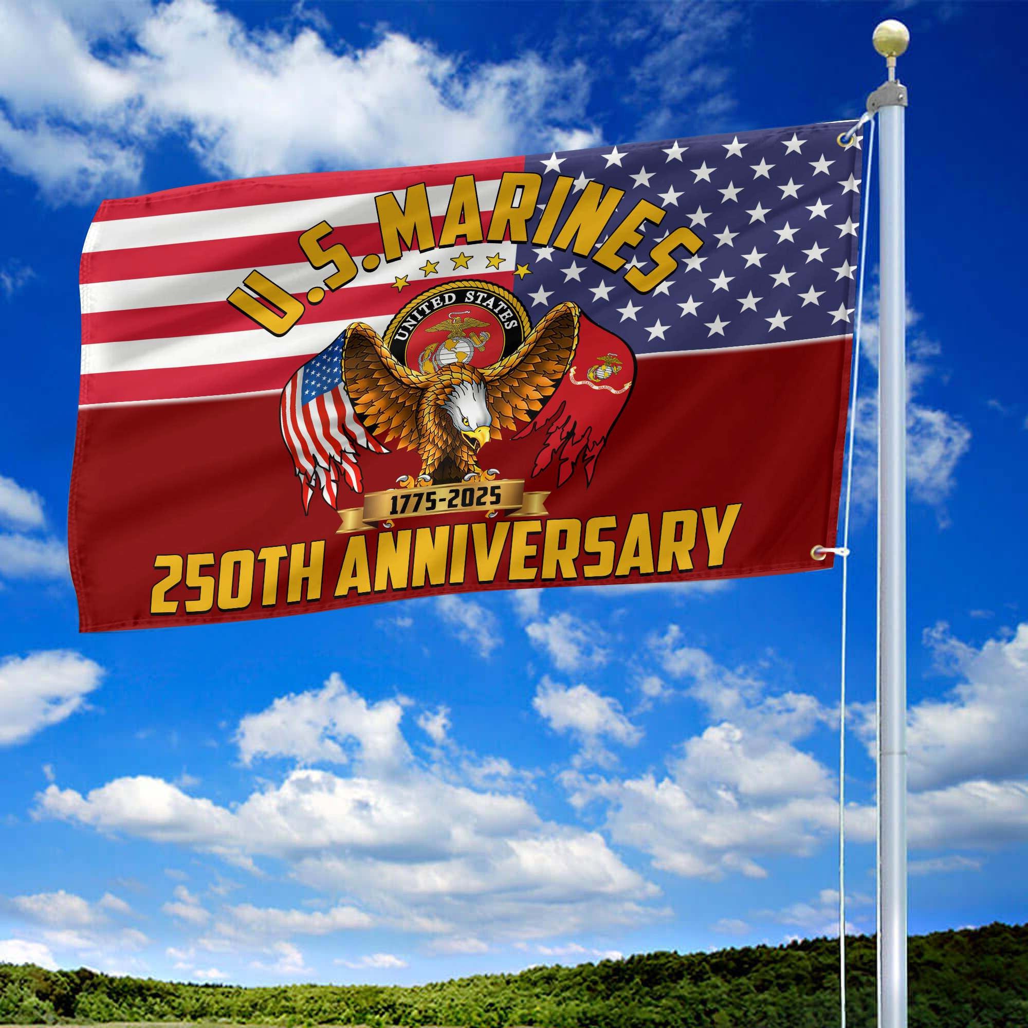 Premium USMC Grommet Flag, 250th Anniversary Marine Corps Flag, Gifts For Marine Veteran, Best Gifts On Father's Day, Veterans Day.