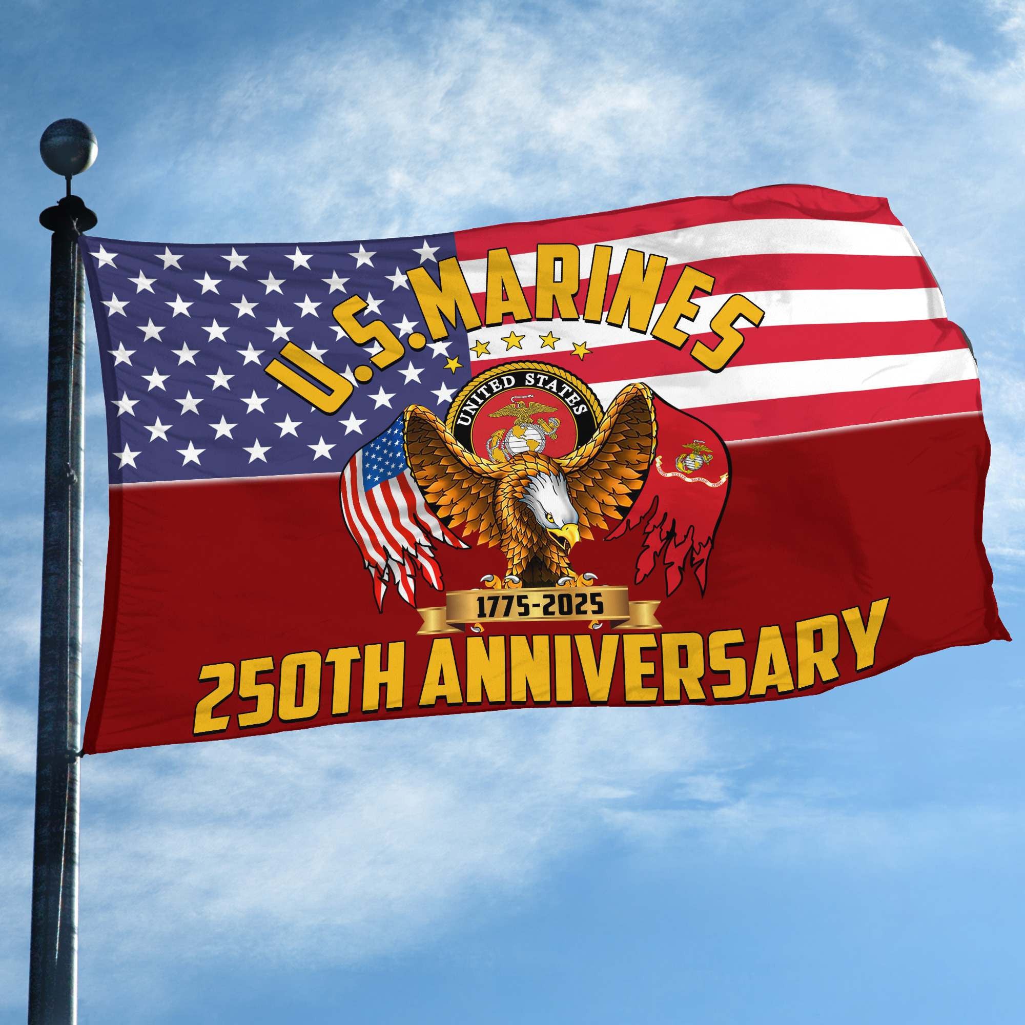 Premium USMC Grommet Flag, 250th Anniversary Marine Corps Flag, Gifts For Marine Veteran, Best Gifts On Father's Day, Veterans Day.