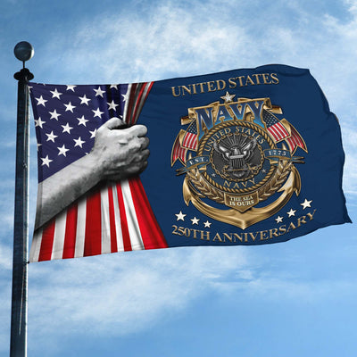Premium US Navy Grommet Flag, 250th Anniversary Navy Flag, Gifts For Navy Veteran, Best Gifts On Father's Day, Veterans Day.