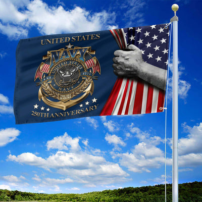 Premium US Navy Grommet Flag, 250th Anniversary Navy Flag, Gifts For Navy Veteran, Best Gifts On Father's Day, Veterans Day.
