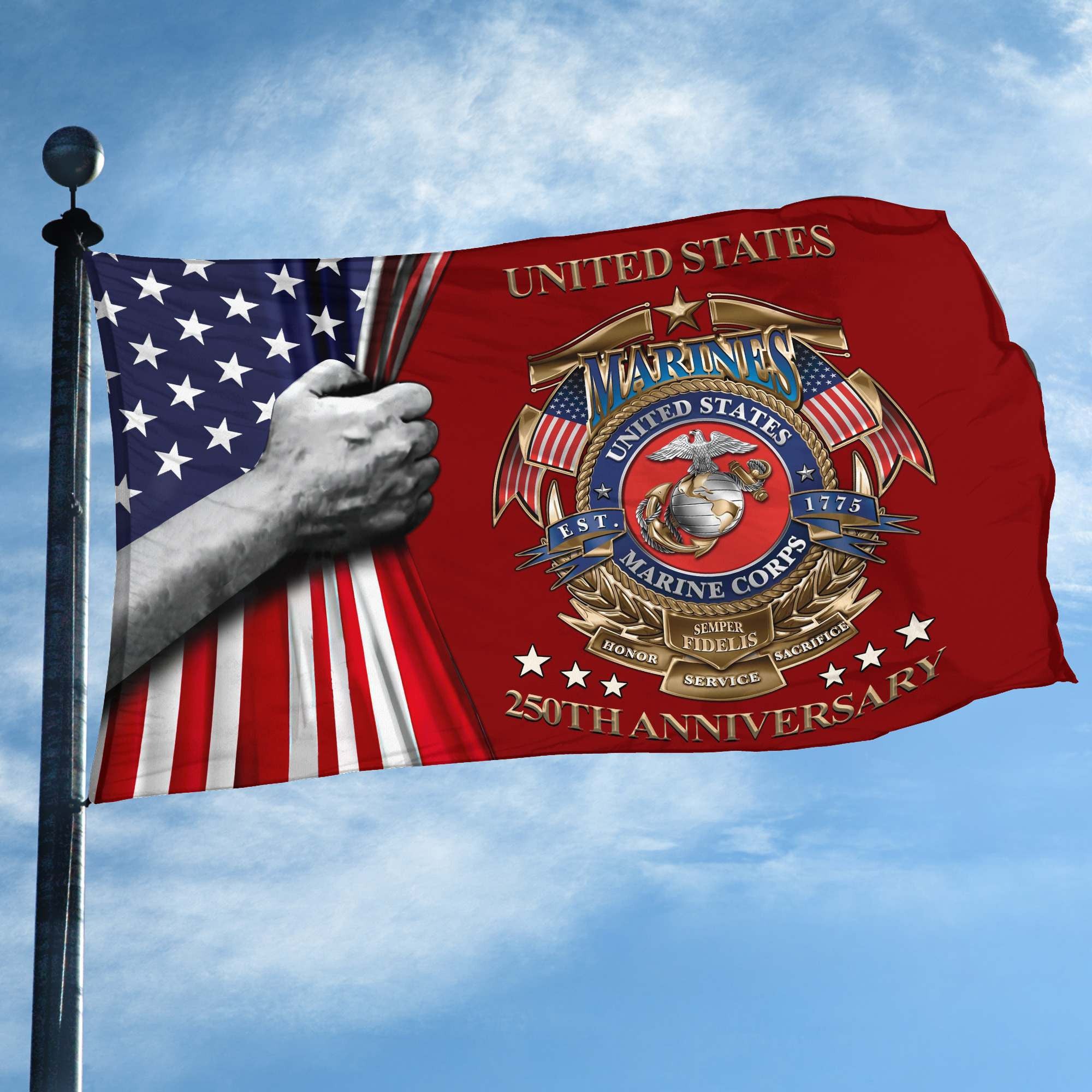 Premium USMC Grommet Flag, 250th Anniversary Marine Corps Flag, Gifts For Marine Veteran, Best Gifts On Father's Day, Veterans Day.