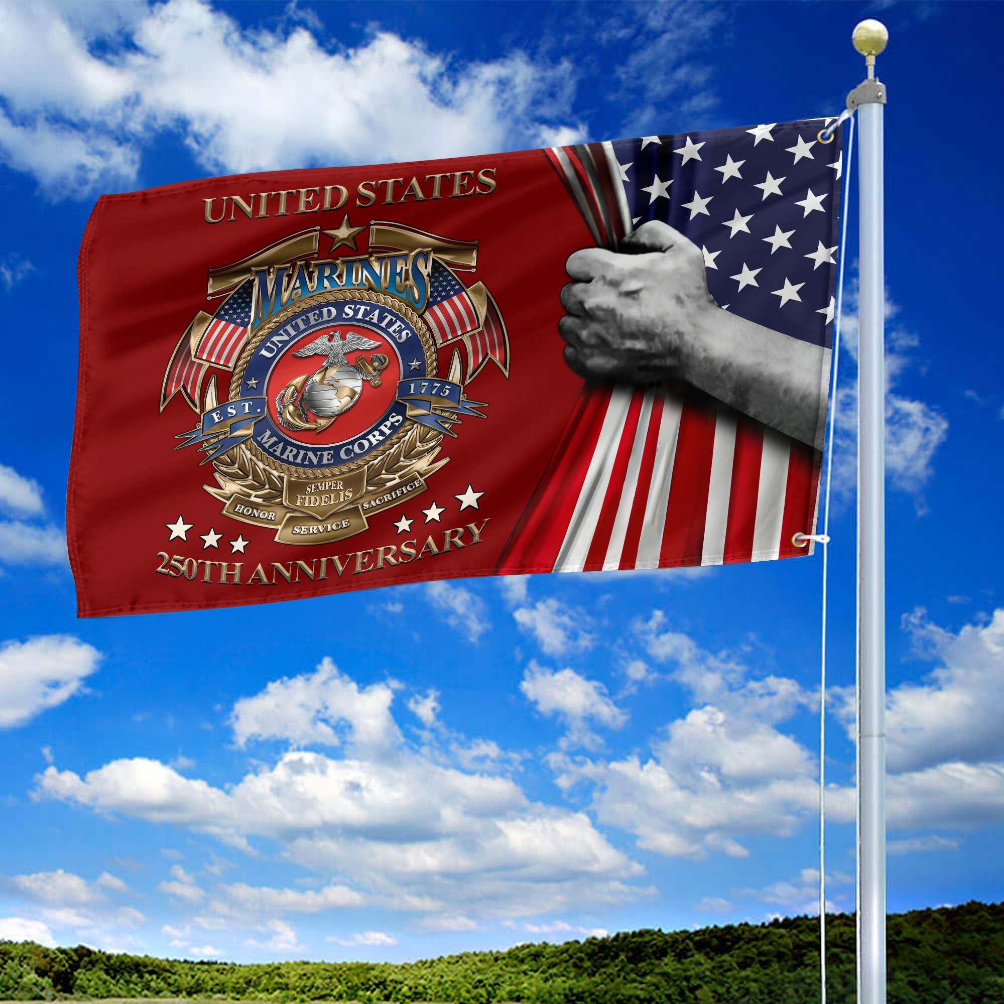 Premium USMC Grommet Flag, 250th Anniversary Marine Corps Flag, Gifts For Marine Veteran, Best Gifts On Father's Day, Veterans Day.