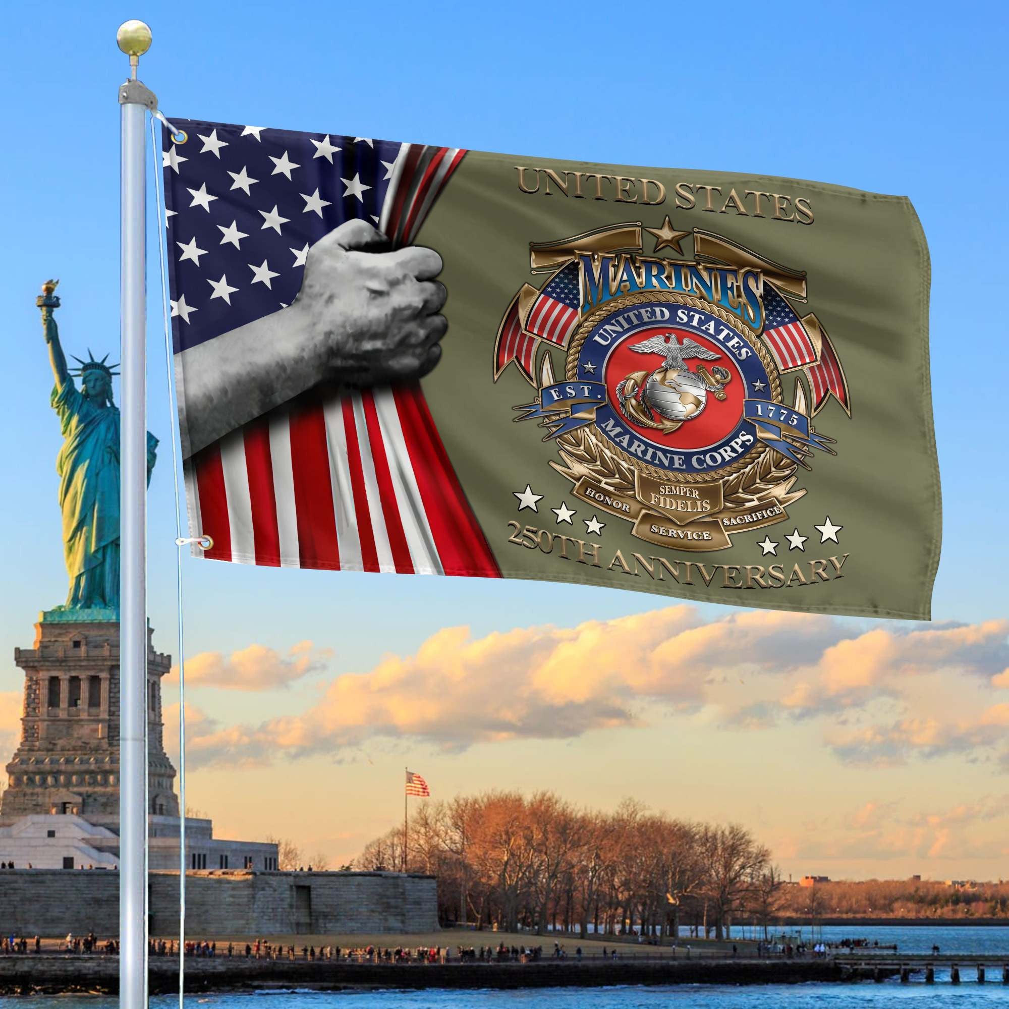 Premium USMC Grommet Flag, 250th Anniversary Marine Corps Flag, Gifts For Marine Veteran, Best Gifts On Father's Day, Veterans Day.