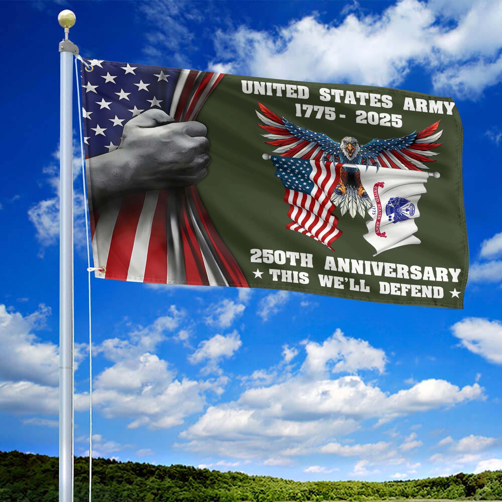 Premium 250th Anniversary Of The Army Grommet Flag, Gifts For Army Veteran, Best Gifts On Father's Day, Veterans Day.