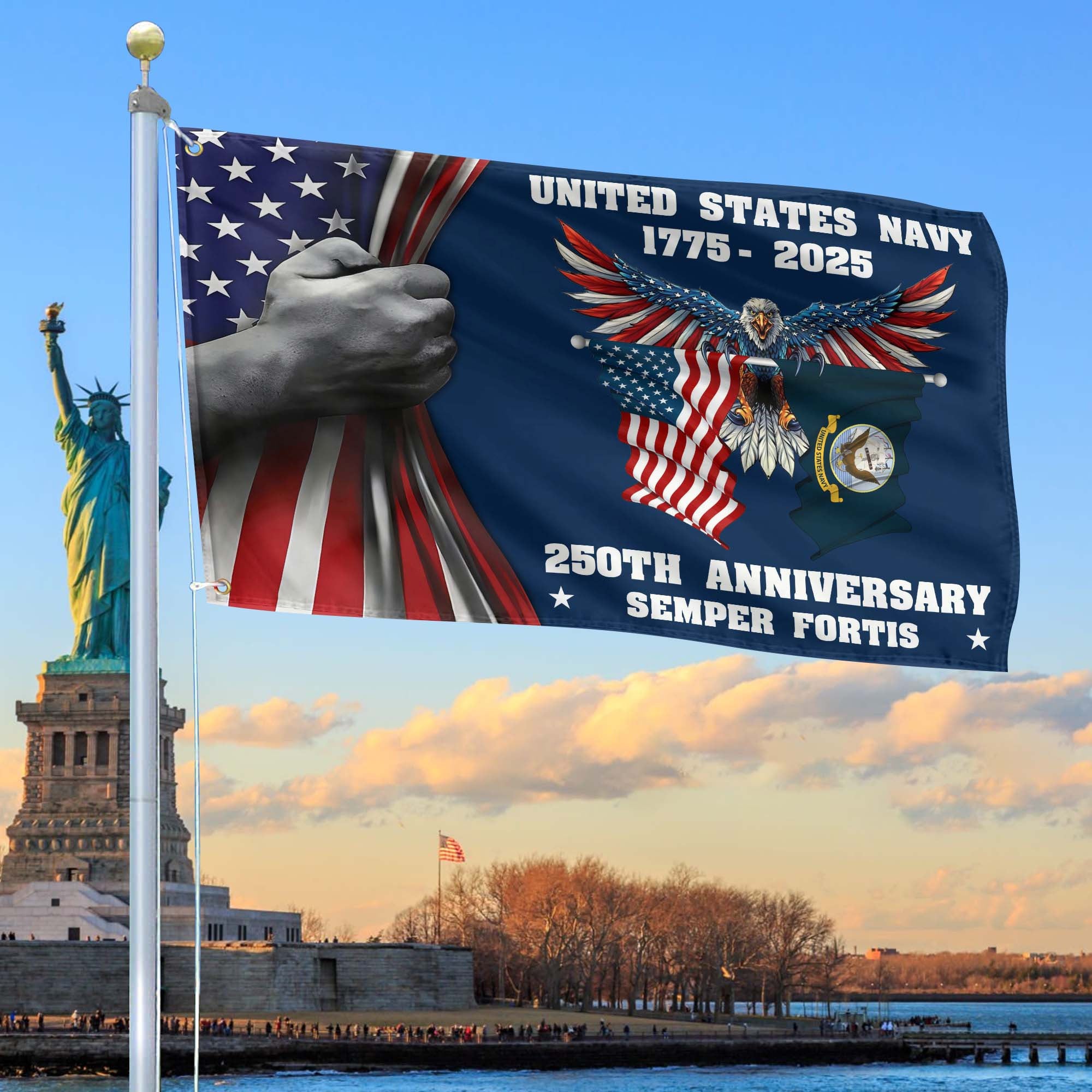 Premium US Navy Grommet Flag, 250th Anniversary Navy Flag, Gifts For Navy Veteran, Best Gifts On Father's Day, Veterans Day.