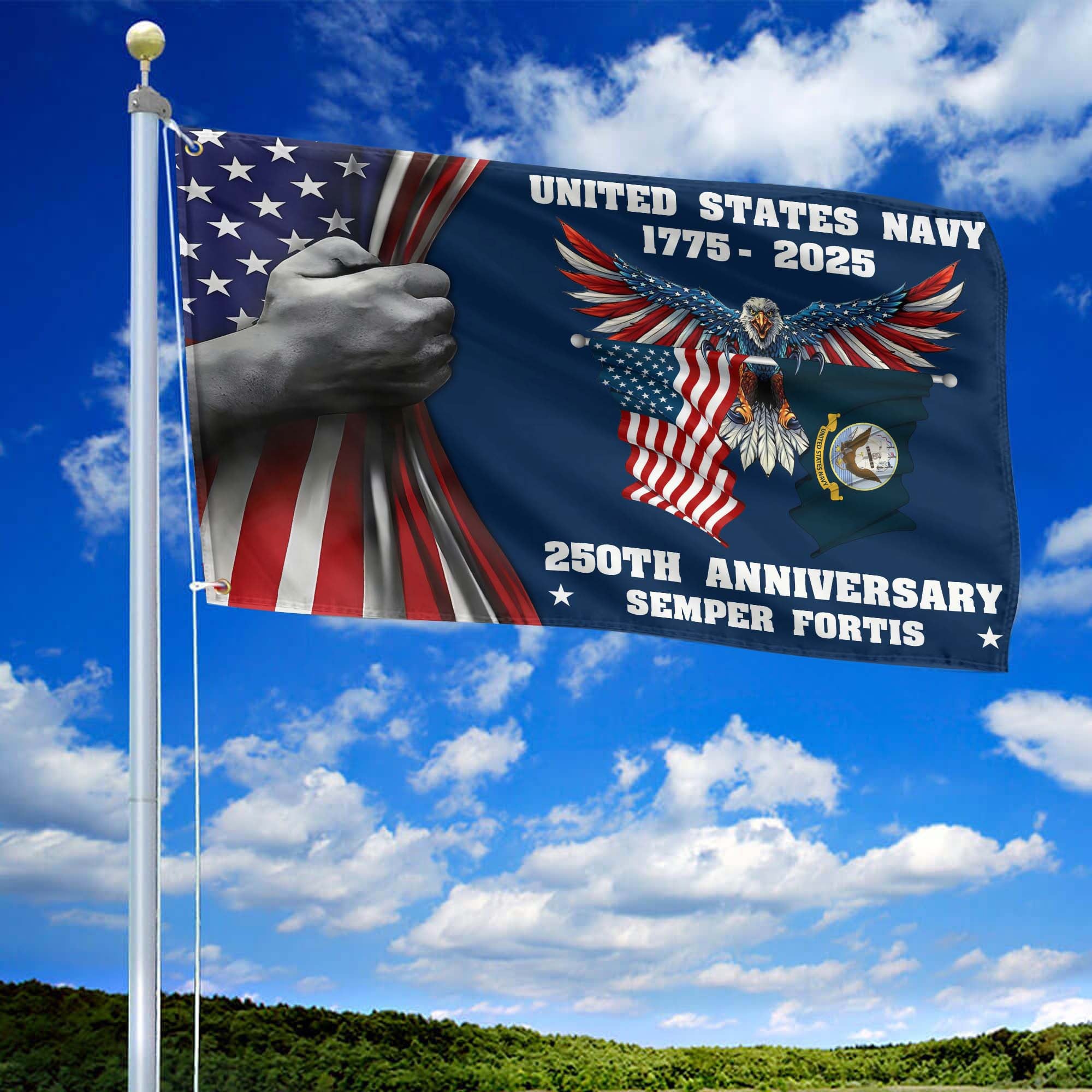 Premium US Navy Grommet Flag, 250th Anniversary Navy Flag, Gifts For Navy Veteran, Best Gifts On Father's Day, Veterans Day.