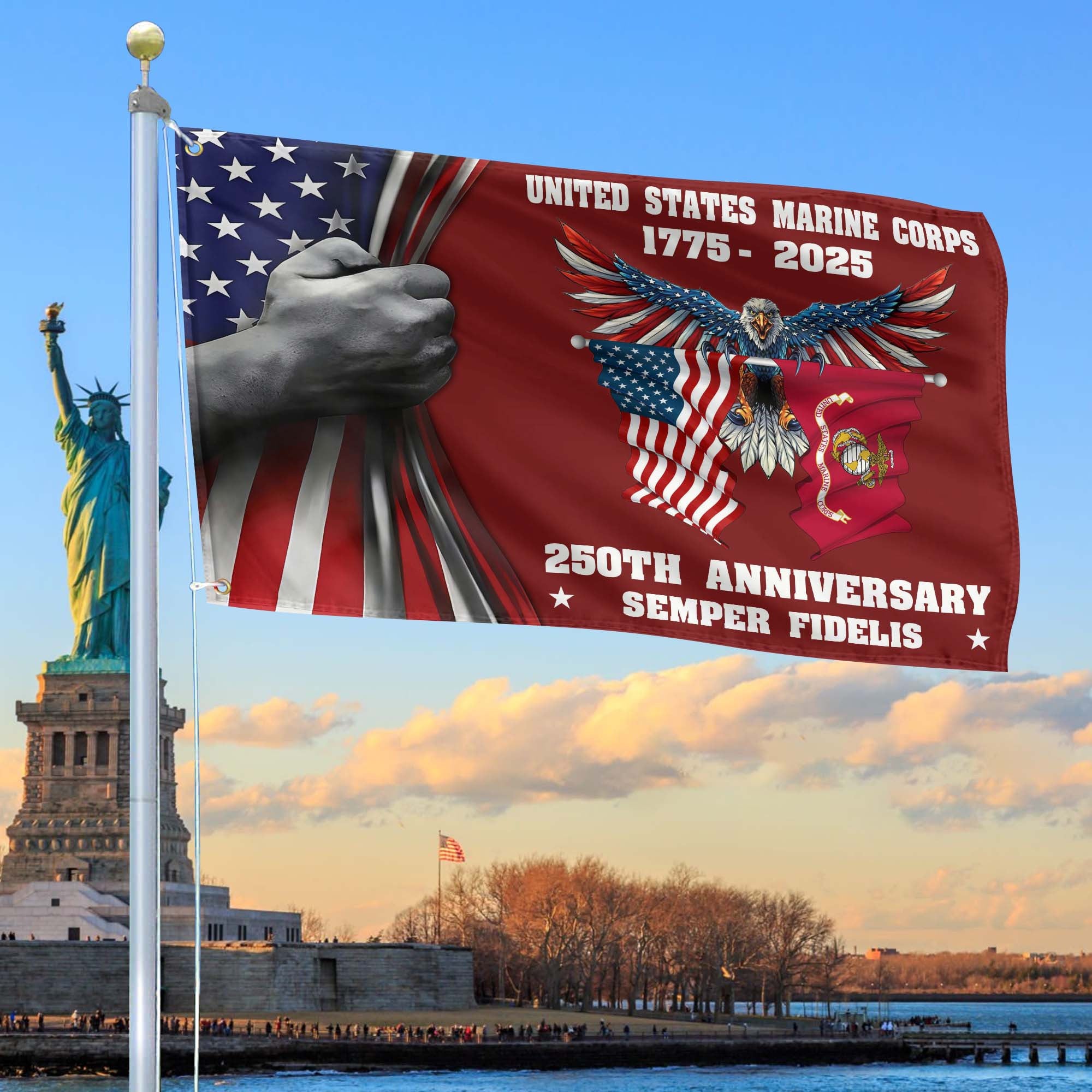 Premium USMC Grommet Flag, 250th Anniversary Marine Corps Flag, Gifts For Marine Veteran, Best Gifts On Father's Day, Veterans Day.