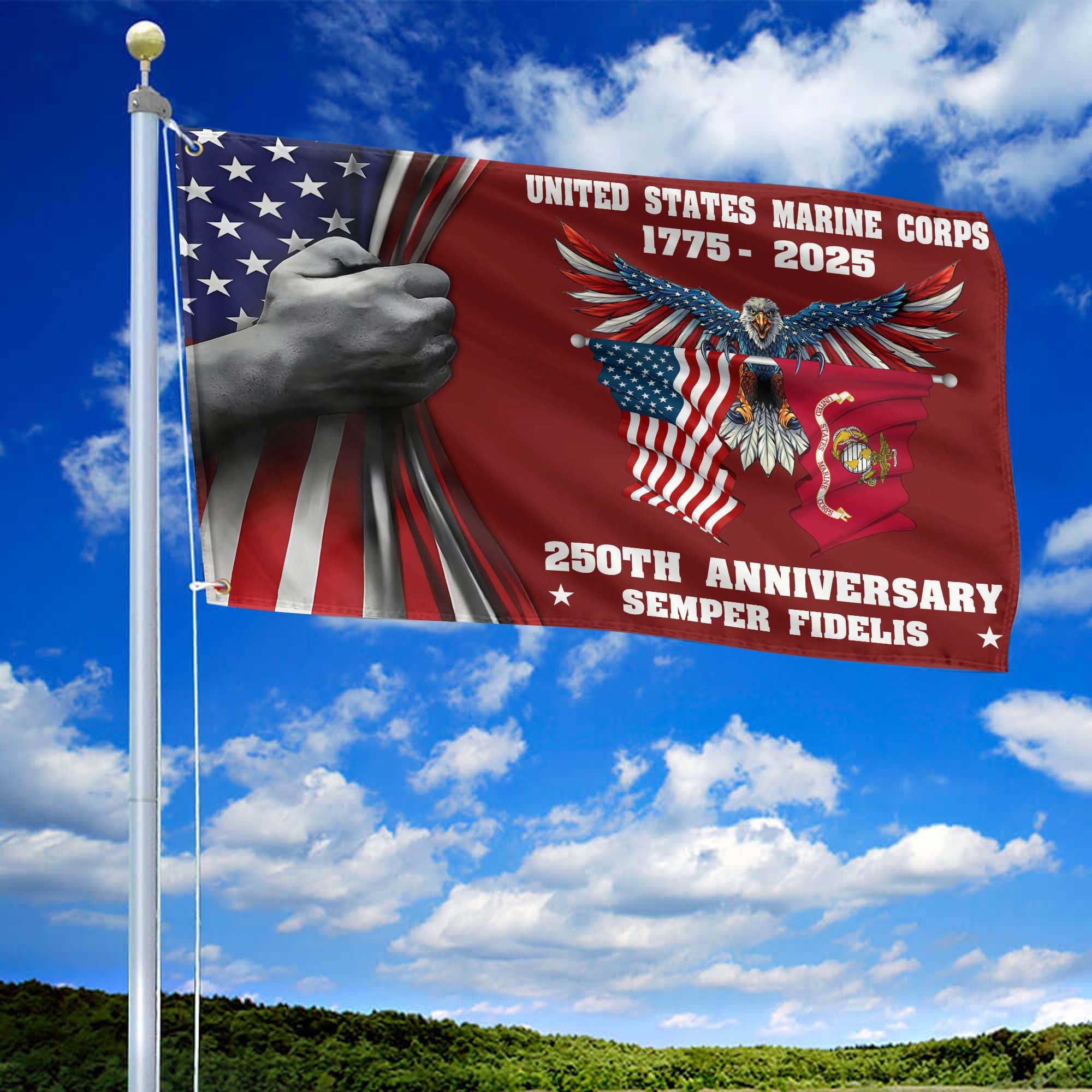 Premium USMC Grommet Flag, 250th Anniversary Marine Corps Flag, Gifts For Marine Veteran, Best Gifts On Father's Day, Veterans Day.