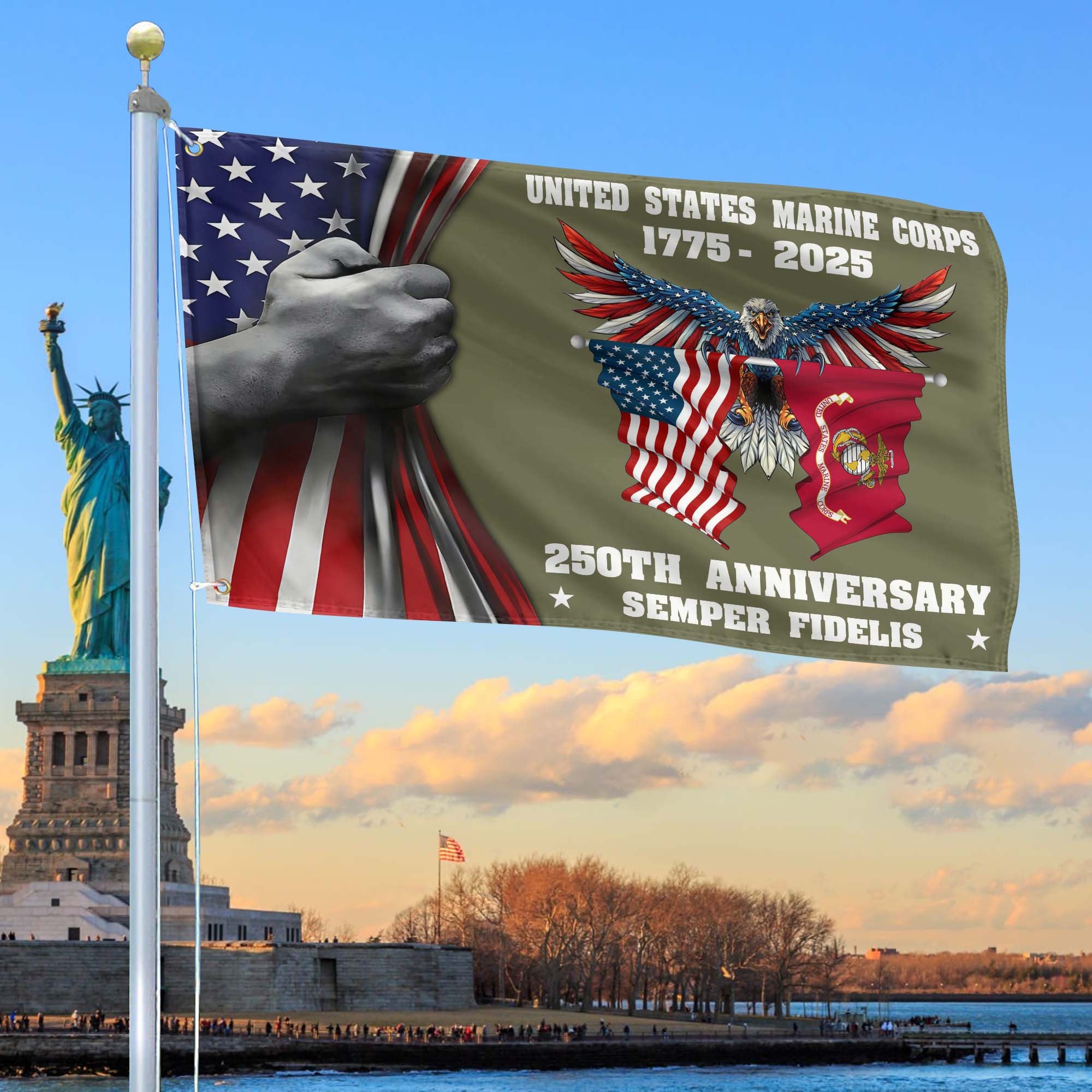 Premium USMC Grommet Flag, 250th Anniversary Marine Corps Flag, Gifts For Marine Veteran, Best Gifts On Father's Day, Veterans Day.