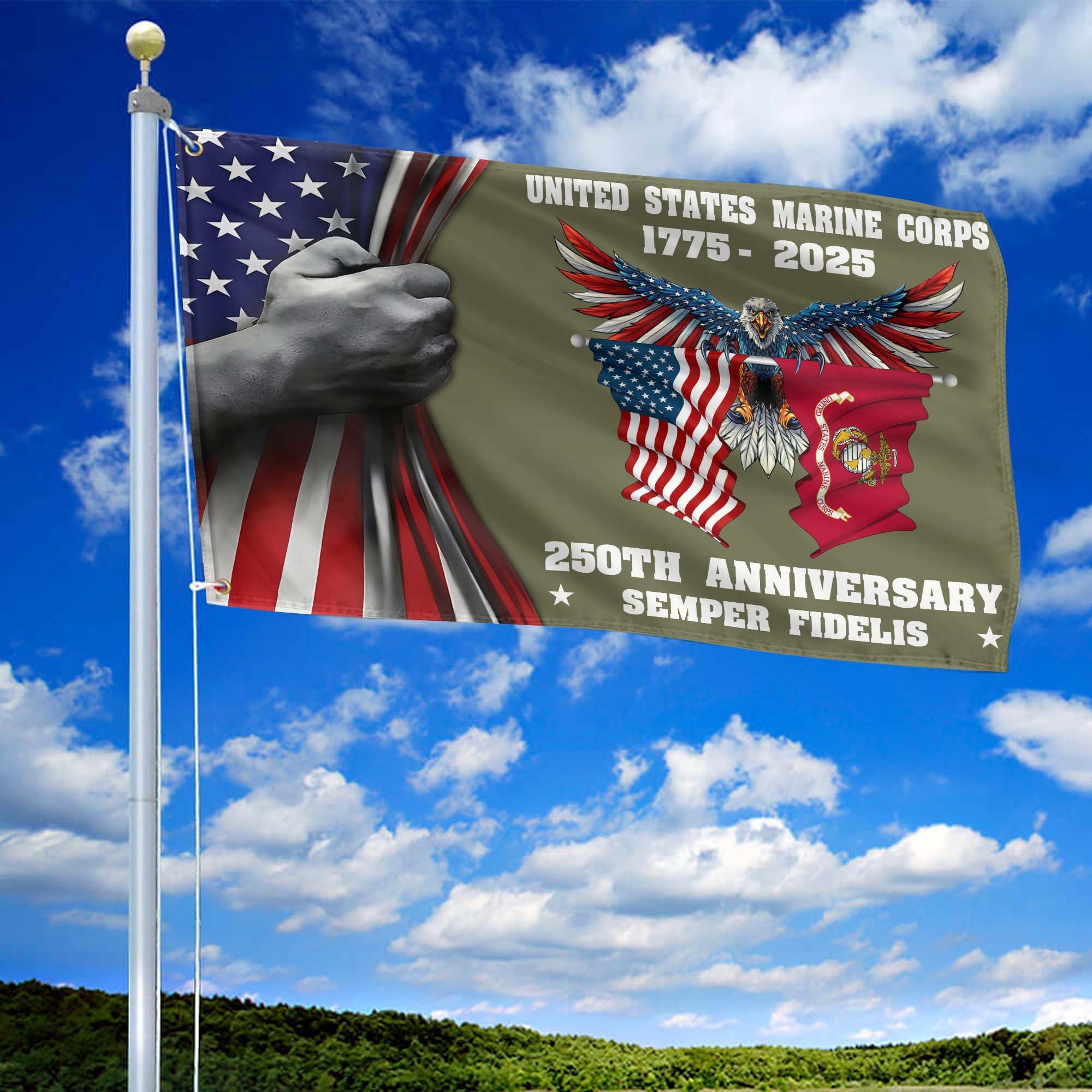 Premium USMC Grommet Flag, 250th Anniversary Marine Corps Flag, Gifts For Marine Veteran, Best Gifts On Father's Day, Veterans Day.