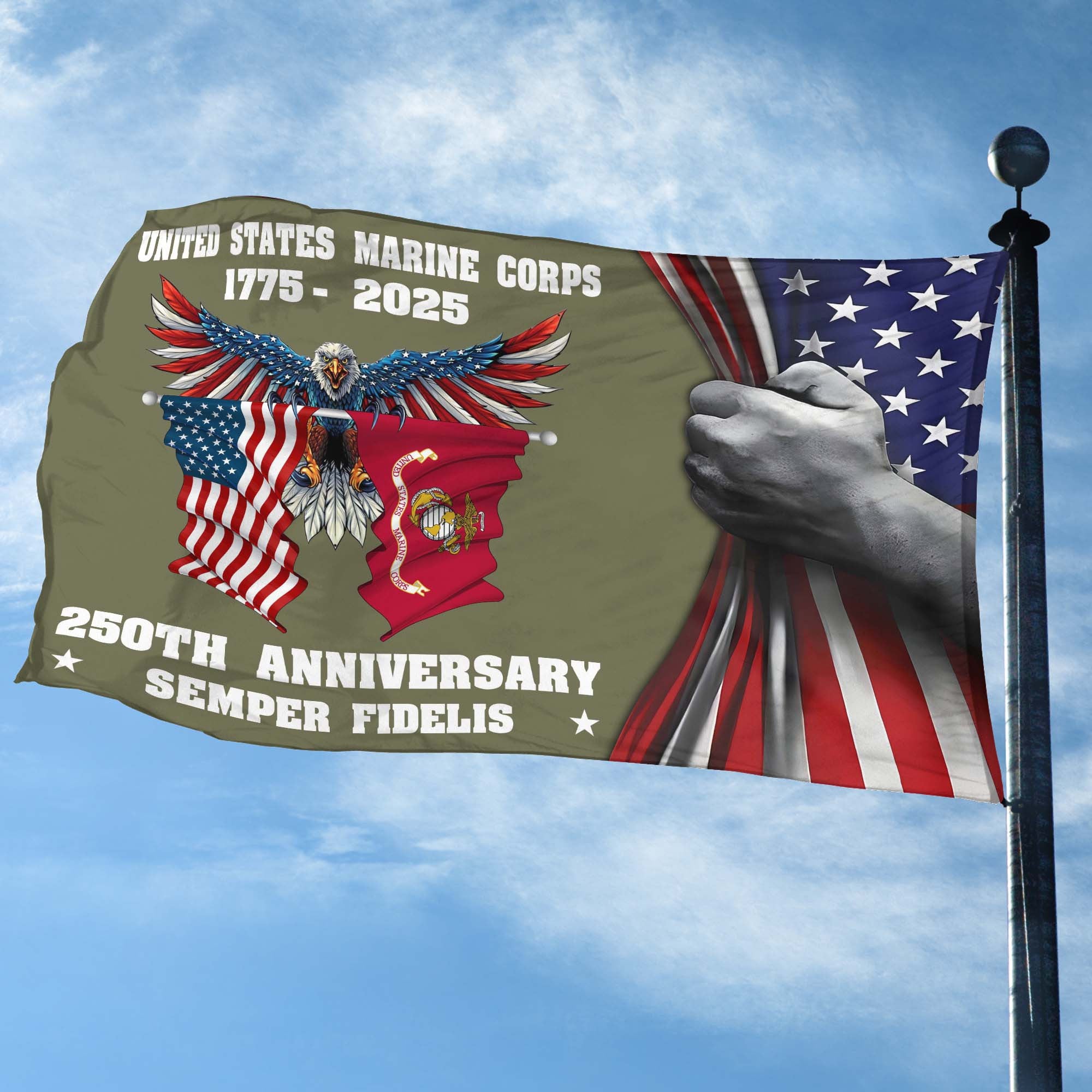 Premium USMC Grommet Flag, 250th Anniversary Marine Corps Flag, Gifts For Marine Veteran, Best Gifts On Father's Day, Veterans Day.
