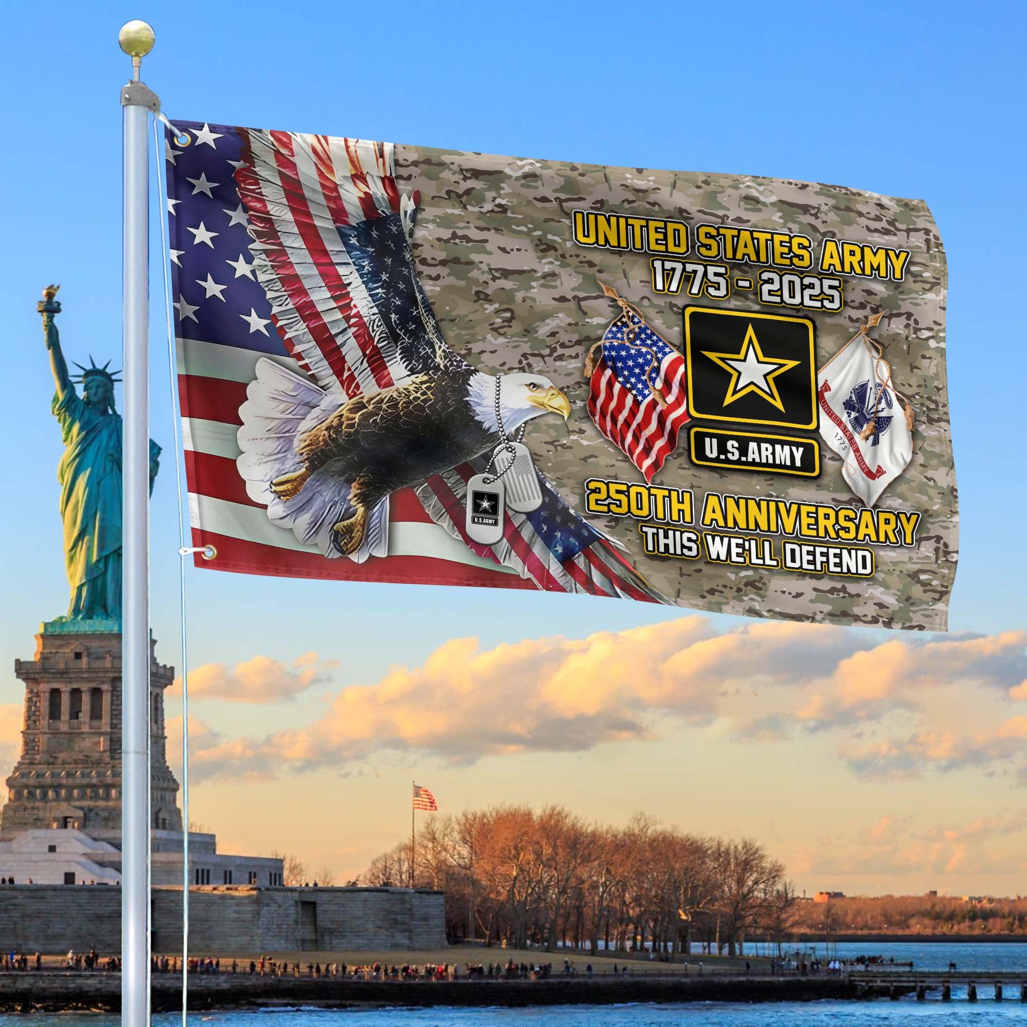 Premium 250th Anniversary Of The Army Grommet Flag, Gifts For Army Veteran, Best Gifts On Father's Day, Veterans Day.