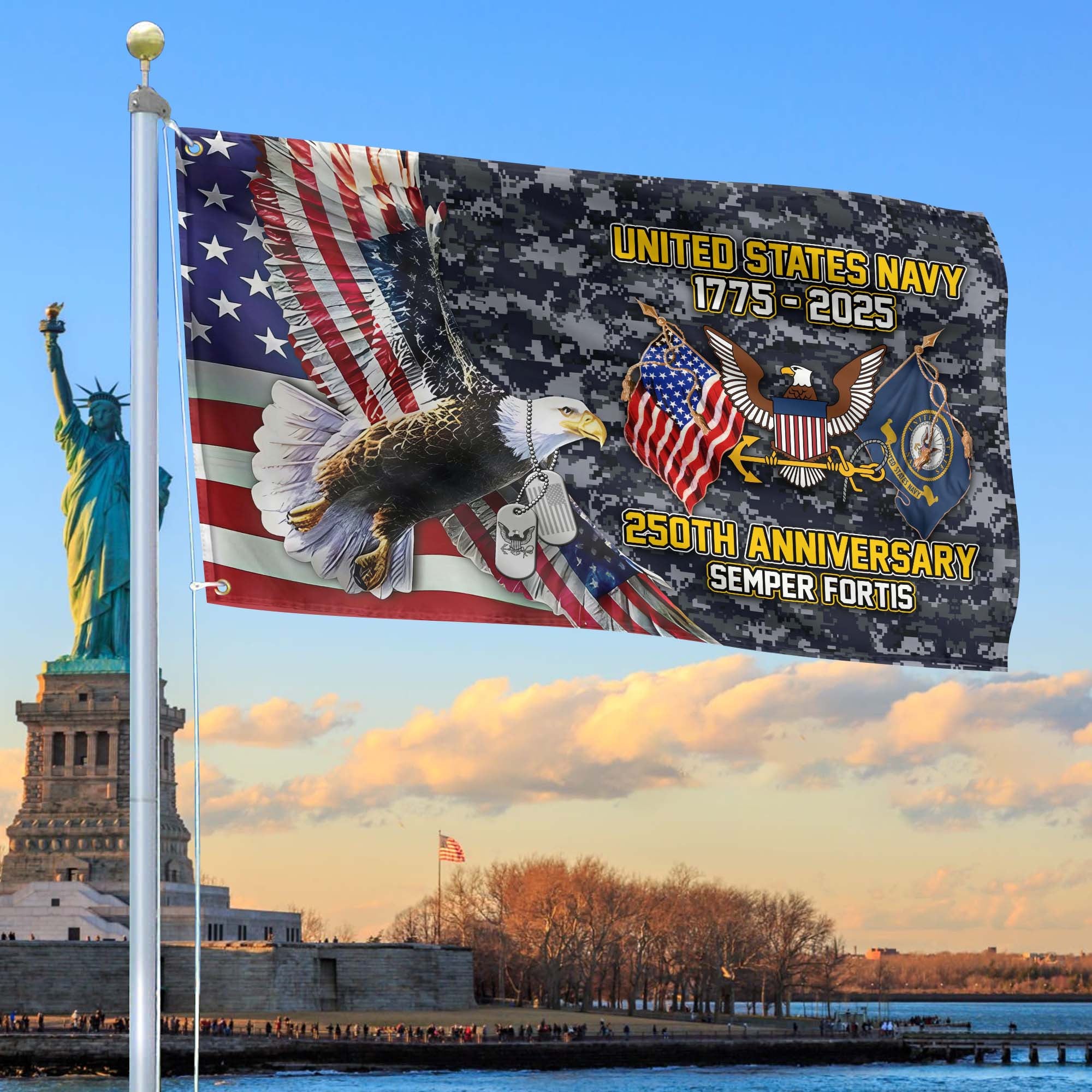 Premium US Navy Grommet Flag, 250th Anniversary Navy Flag, Gifts For Navy Veteran, Best Gifts On Father's Day, Veterans Day.