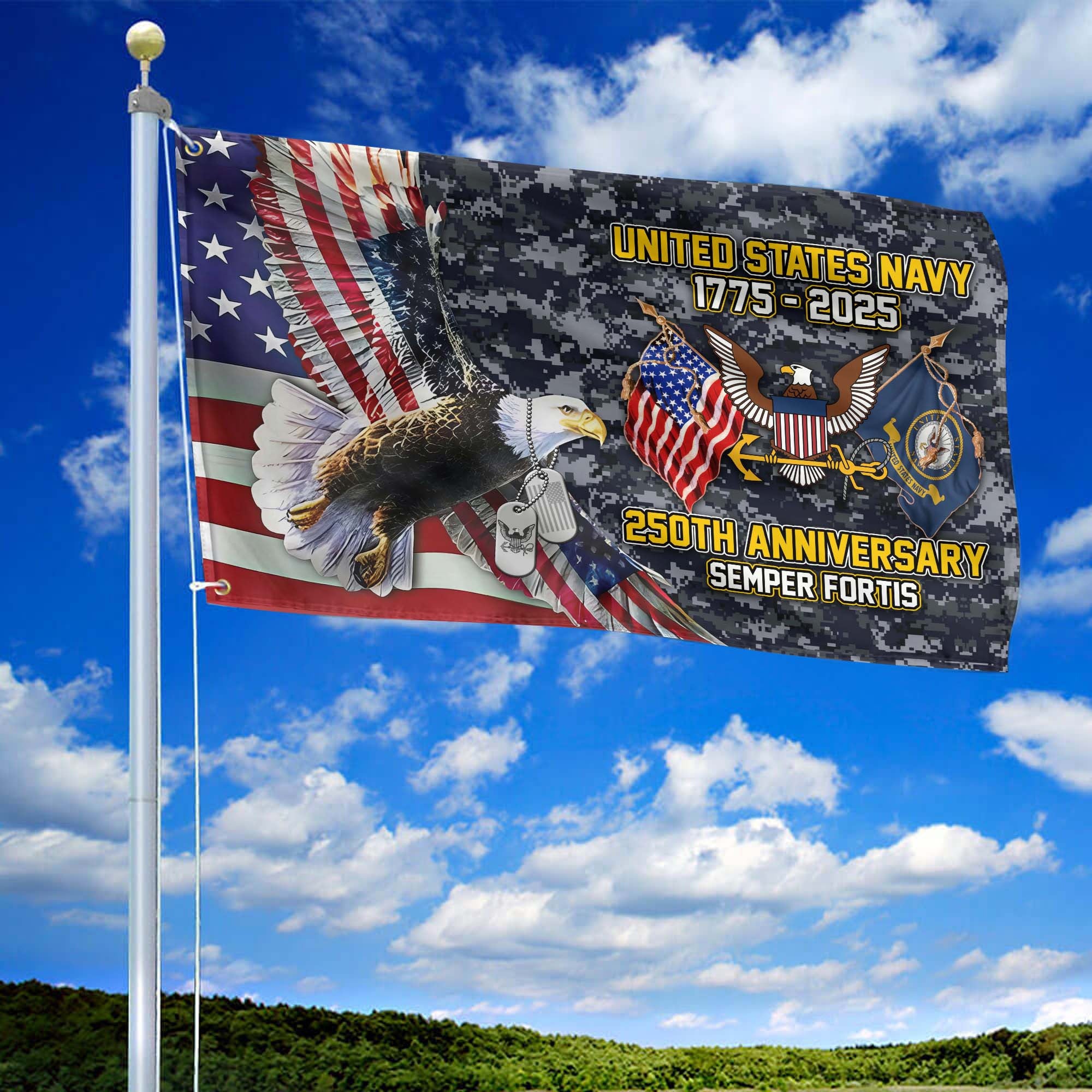 Premium US Navy Grommet Flag, 250th Anniversary Navy Flag, Gifts For Navy Veteran, Best Gifts On Father's Day, Veterans Day.