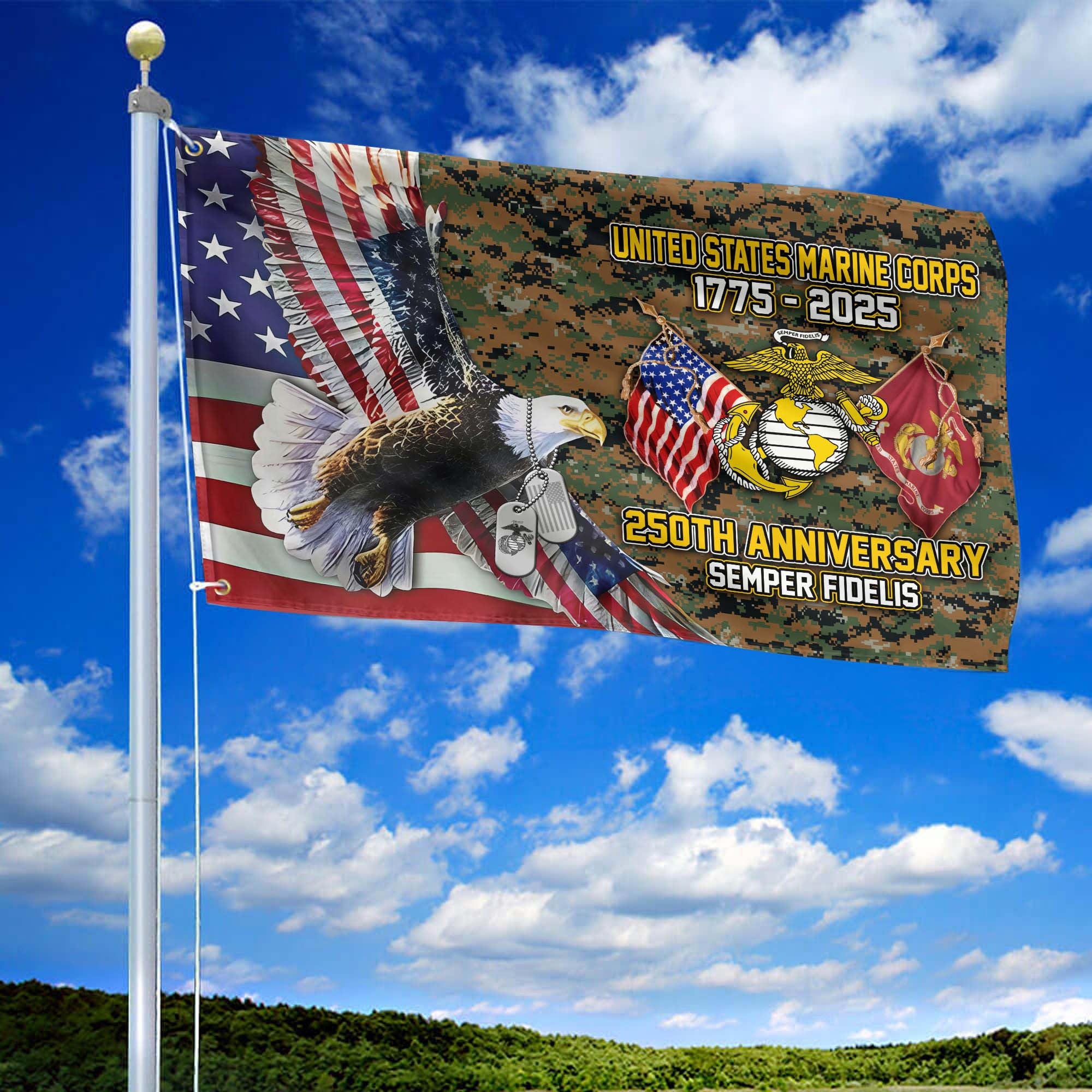 Premium USMC Grommet Flag, 250th Anniversary Marine Corps Flag, Gifts For Marine Veteran, Best Gifts On Father's Day, Veterans Day.