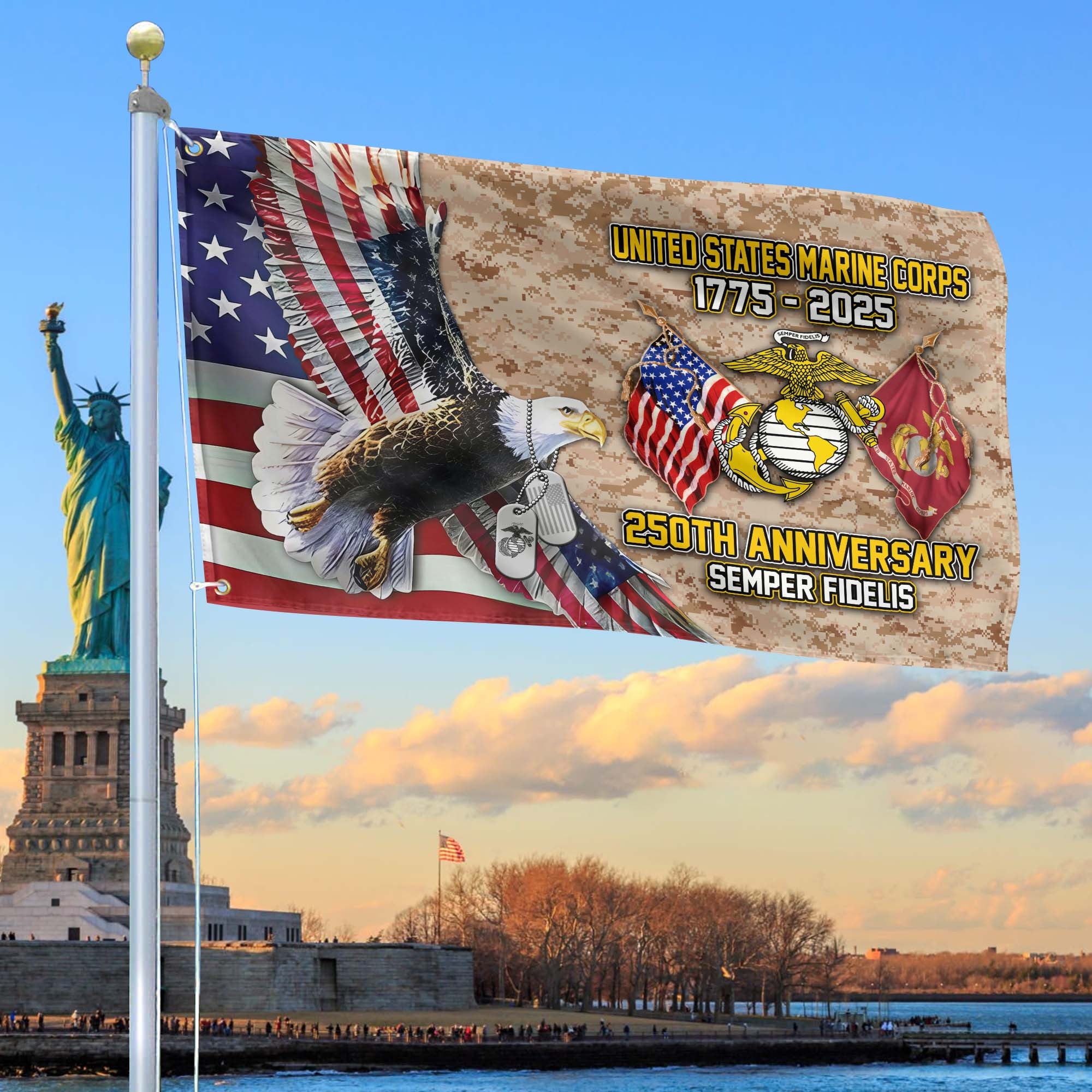 Premium USMC Grommet Flag, 250th Anniversary Marine Corps Flag, Gifts For Marine Veteran, Best Gifts On Father's Day, Veterans Day.
