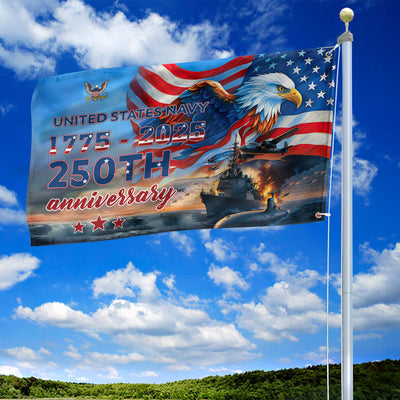 Premium US Navy Grommet Flag, 250th Anniversary Navy Flag, Gifts For Navy Veteran, Best Gifts On Father's Day, Veterans Day.