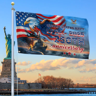 Premium US Navy Grommet Flag, 250th Anniversary Navy Flag, Gifts For Navy Veteran, Best Gifts On Father's Day, Veterans Day.