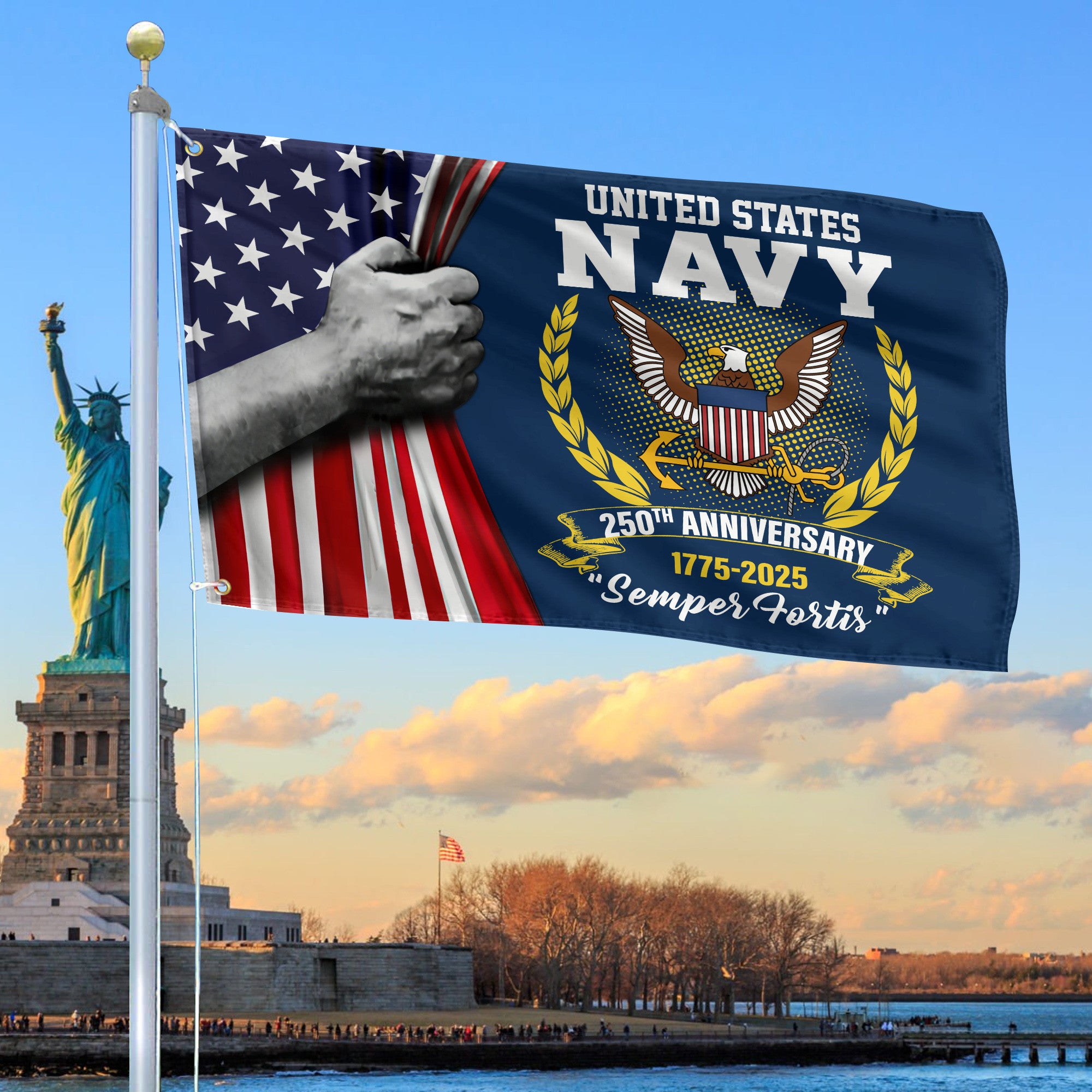 Premium US Navy Grommet Flag, 250th Anniversary Navy Flag, Gifts For Navy Veteran, Best Gifts On Father's Day, Veterans Day.