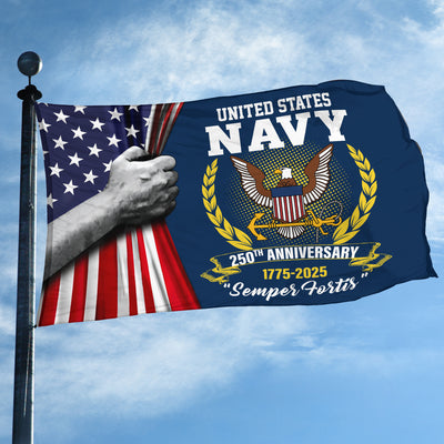 Premium US Navy Grommet Flag, 250th Anniversary Navy Flag, Gifts For Navy Veteran, Best Gifts On Father's Day, Veterans Day.
