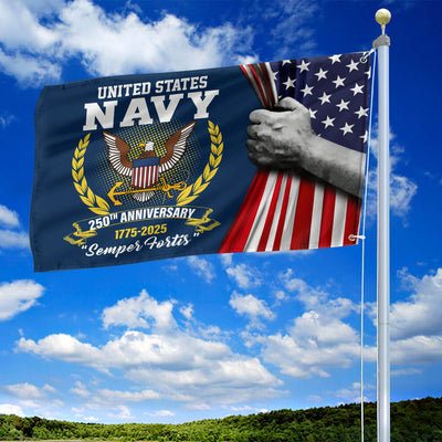 Premium US Navy Grommet Flag, 250th Anniversary Navy Flag, Gifts For Navy Veteran, Best Gifts On Father's Day, Veterans Day.