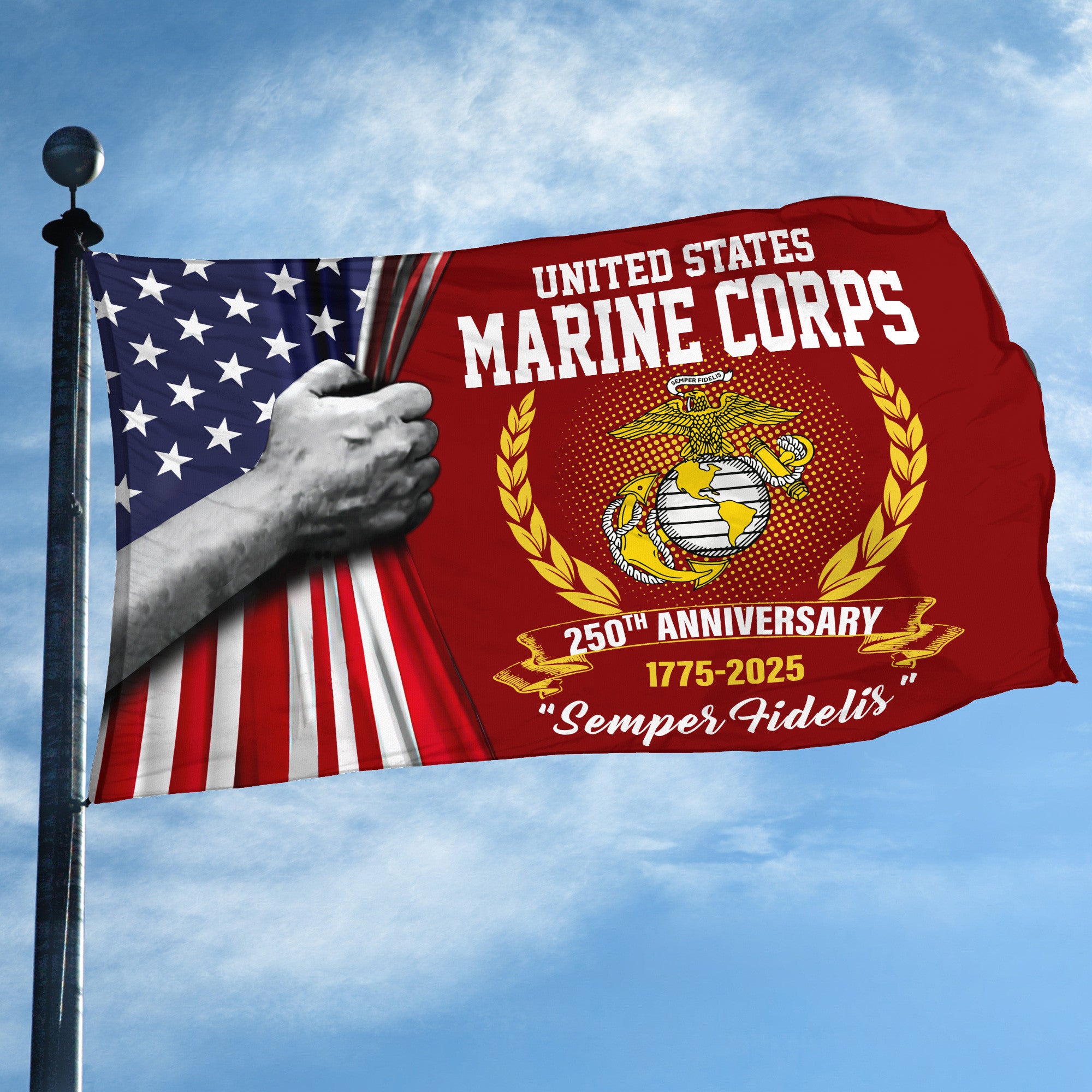 Premium USMC Grommet Flag, 250th Anniversary Marine Corps Flag, Gifts For Marine Veteran, Best Gifts On Father's Day, Veterans Day.