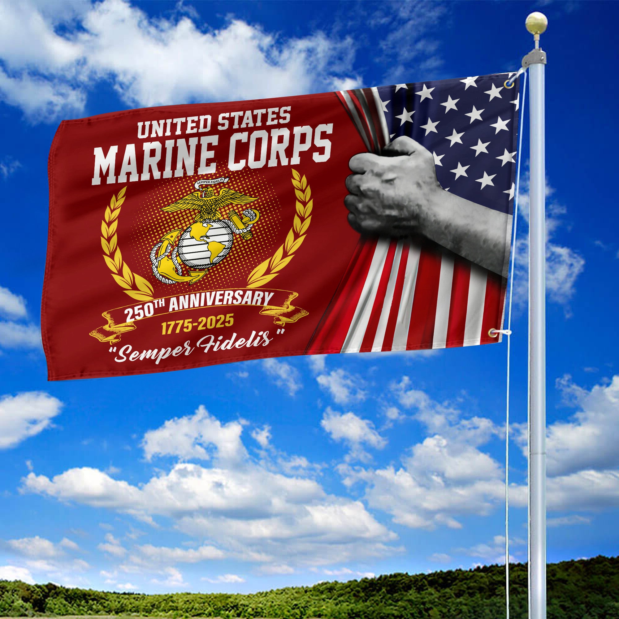 Premium USMC Grommet Flag, 250th Anniversary Marine Corps Flag, Gifts For Marine Veteran, Best Gifts On Father's Day, Veterans Day.