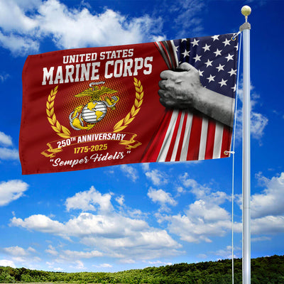 Premium USMC Grommet Flag, 250th Anniversary Marine Corps Flag, Gifts For Marine Veteran, Best Gifts On Father's Day, Veterans Day.