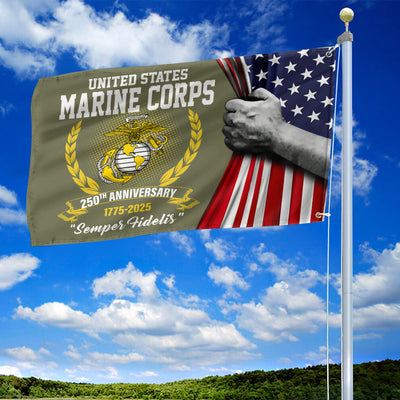 Premium USMC Grommet Flag, 250th Anniversary Marine Corps Flag, Gifts For Marine Veteran, Best Gifts On Father's Day, Veterans Day.