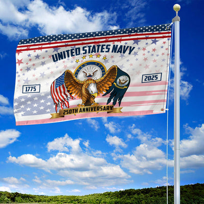 Premium US Navy Grommet Flag, 250th Anniversary Navy Flag, Gifts For Navy Veteran, Best Gifts On Father's Day, Veterans Day.