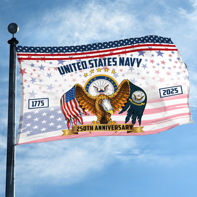 Premium US Navy Grommet Flag, 250th Anniversary Navy Flag, Gifts For Navy Veteran, Best Gifts On Father's Day, Veterans Day.
