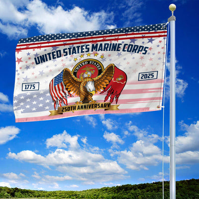 Premium USMC Grommet Flag, 250th Anniversary Marine Corps Flag, Gifts For Marine Veteran, Best Gifts On Father's Day, Veterans Day.