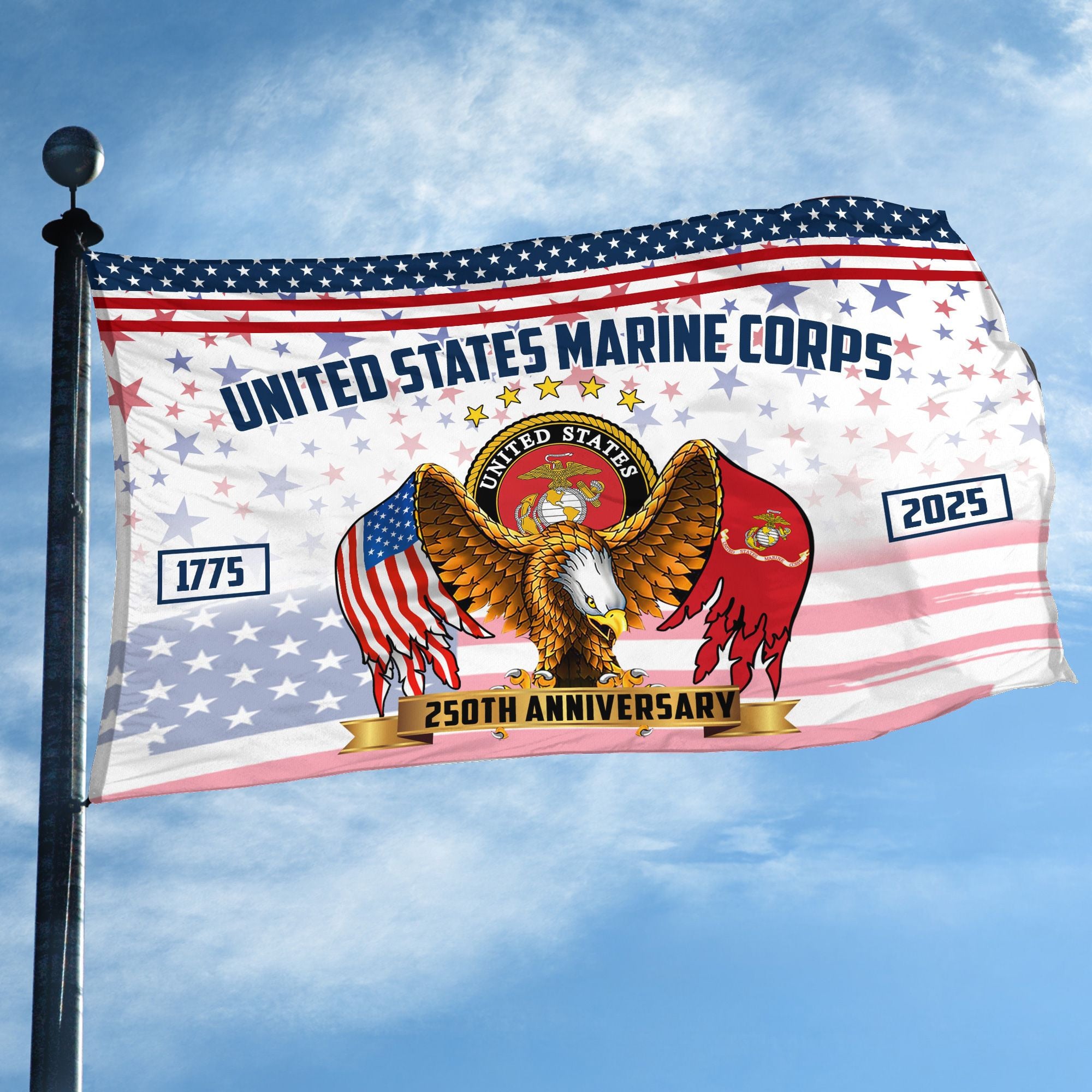Premium USMC Grommet Flag, 250th Anniversary Marine Corps Flag, Gifts For Marine Veteran, Best Gifts On Father's Day, Veterans Day.