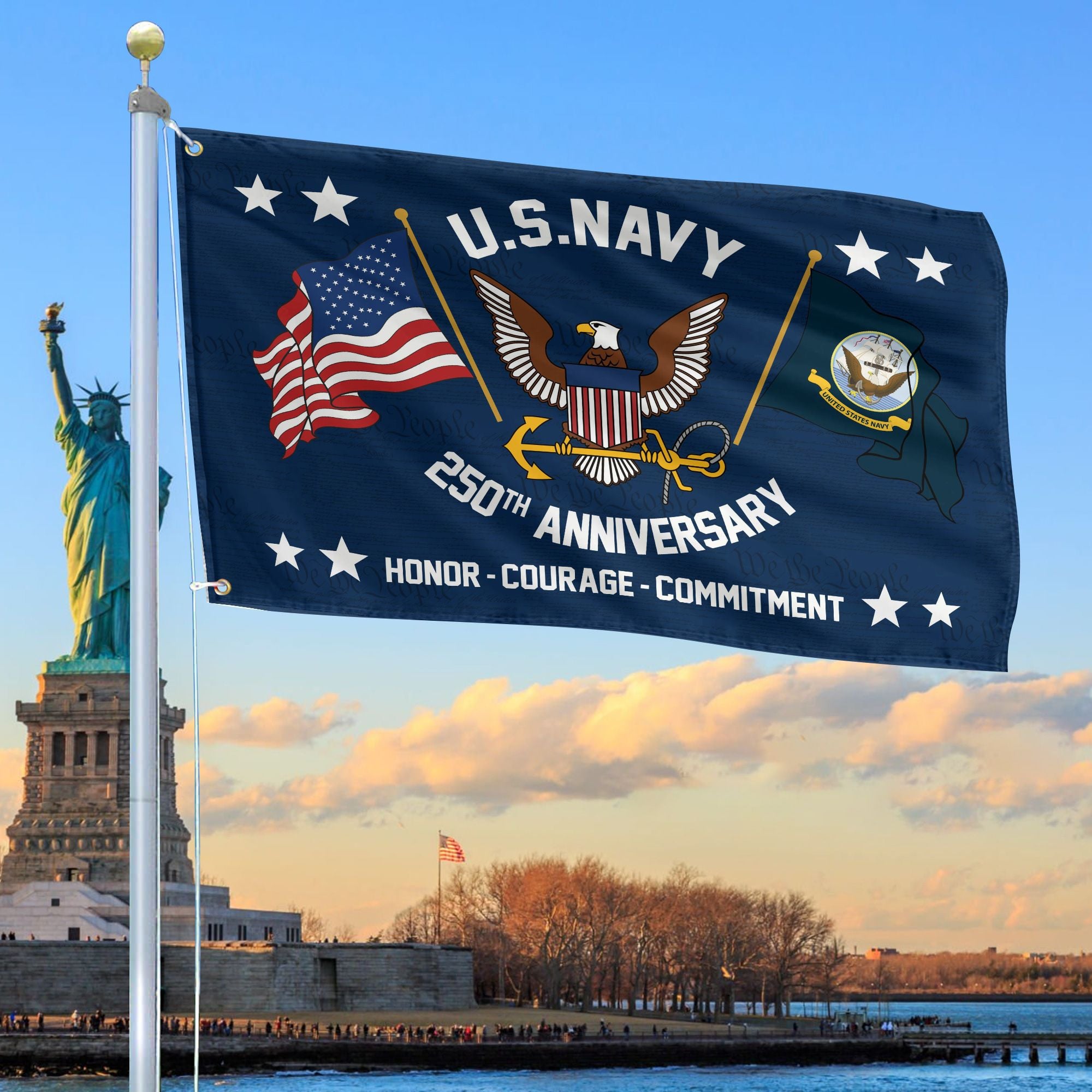 Premium US Navy Grommet Flag, 250th Anniversary Navy Flag, Gifts For Navy Veteran, Best Gifts On Father's Day, Veterans Day.
