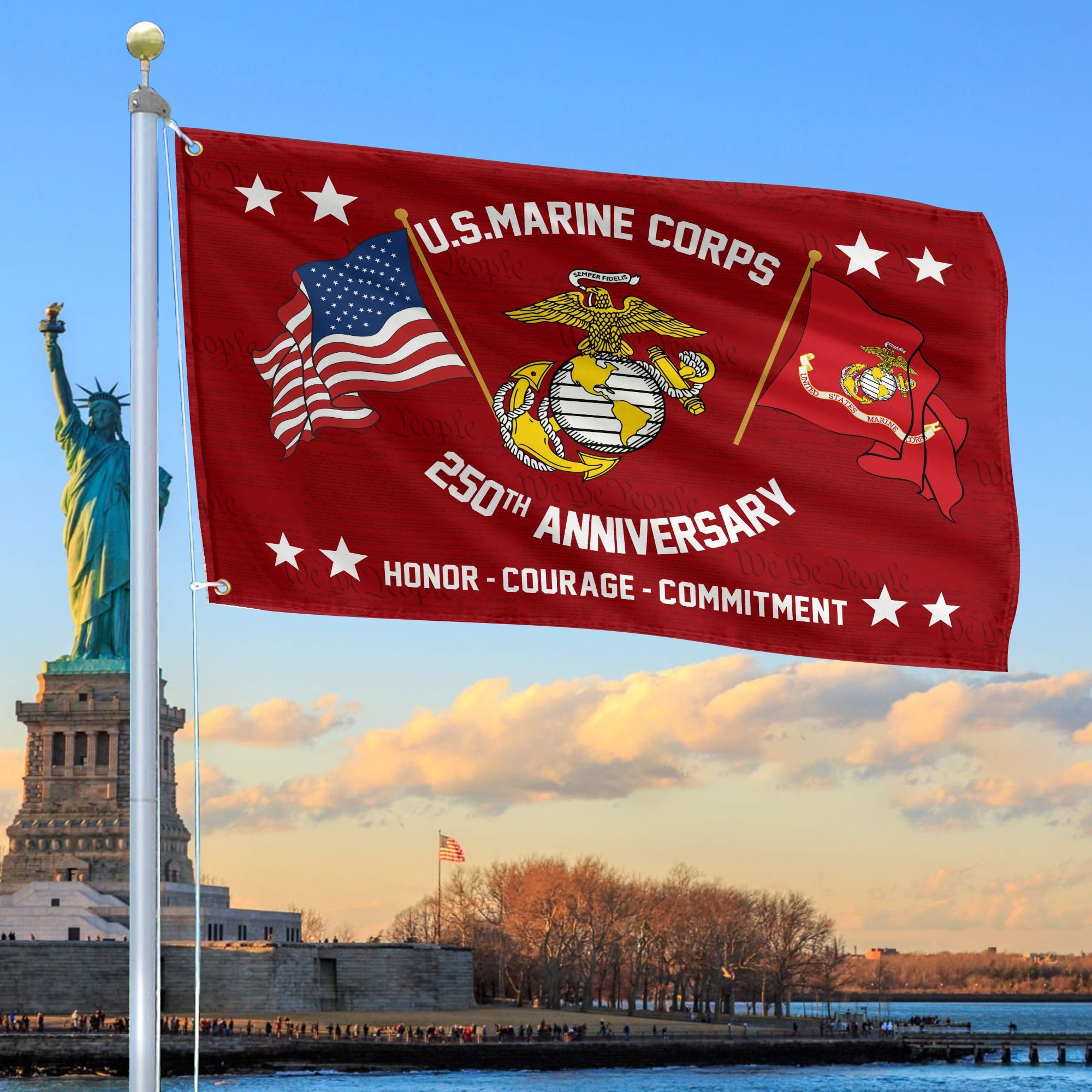 Premium USMC Grommet Flag, 250th Anniversary Marine Corps Flag, Gifts For Marine Veteran, Best Gifts On Father's Day, Veterans Day.