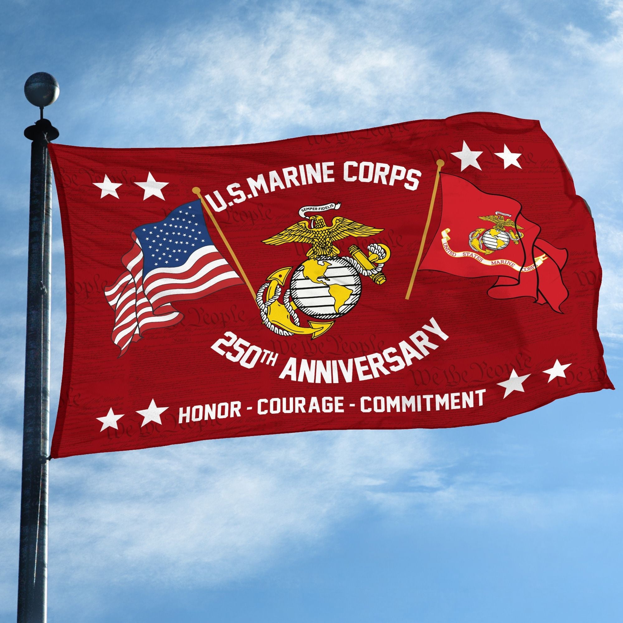 Premium USMC Grommet Flag, 250th Anniversary Marine Corps Flag, Gifts For Marine Veteran, Best Gifts On Father's Day, Veterans Day.