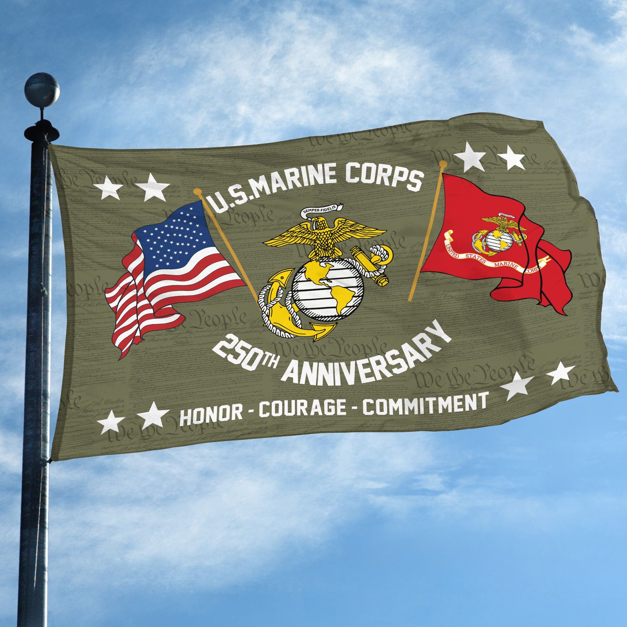 Premium USMC Grommet Flag, 250th Anniversary Marine Corps Flag, Gifts For Marine Veteran, Best Gifts On Father's Day, Veterans Day.