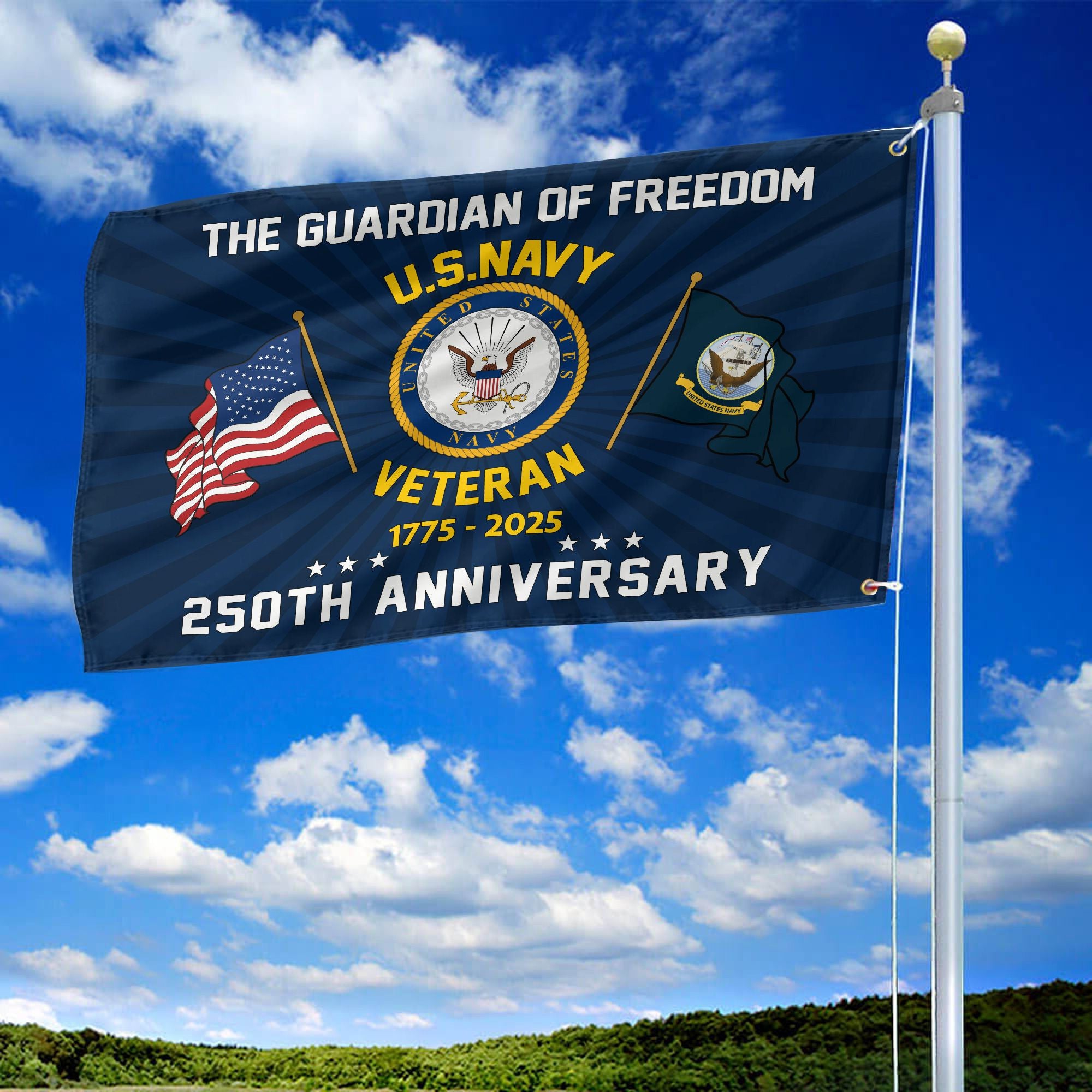 Premium US Navy Grommet Flag, 250th Anniversary Navy Flag, Gifts For Navy Veteran, Best Gifts On Father's Day, Veterans Day.