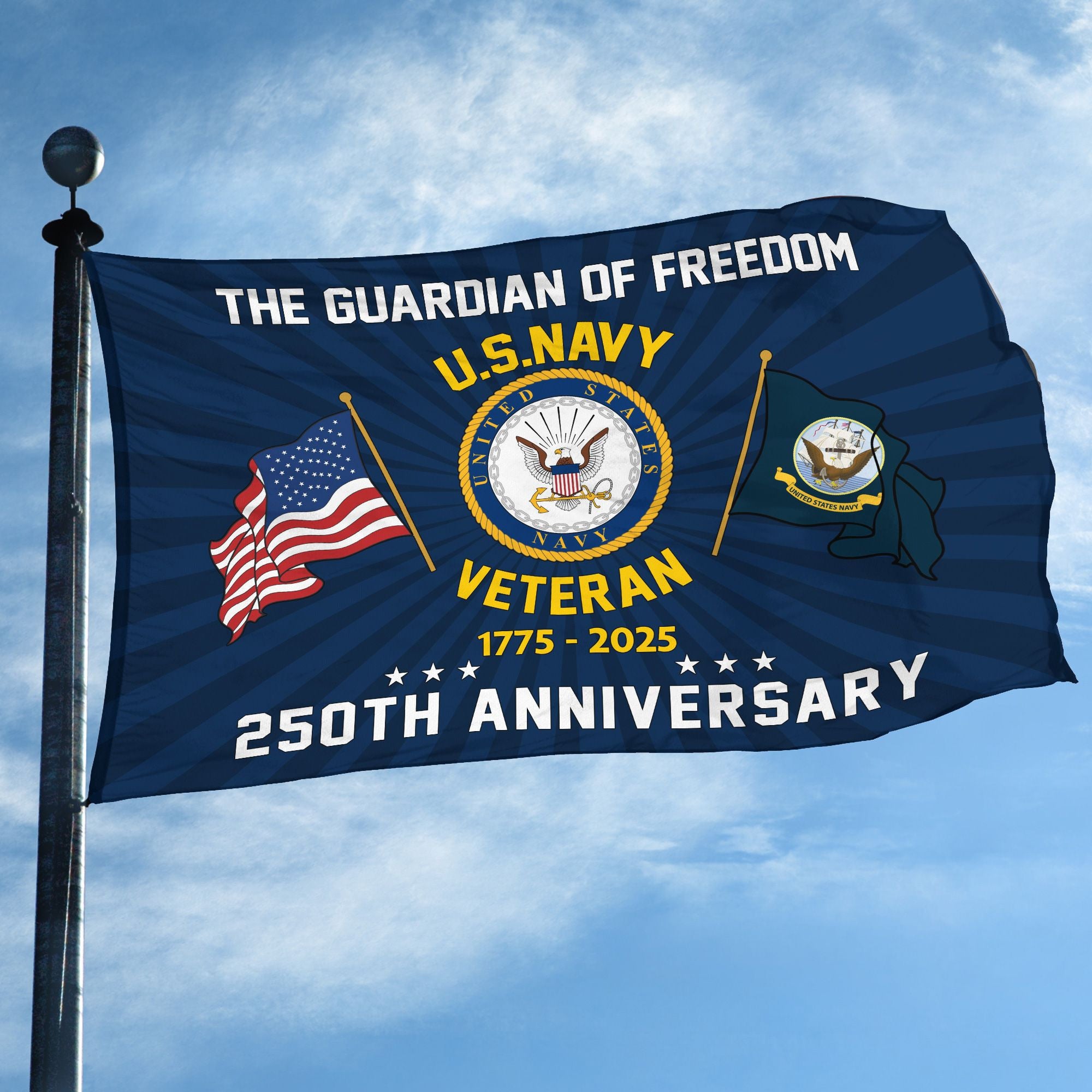 Premium US Navy Grommet Flag, 250th Anniversary Navy Flag, Gifts For Navy Veteran, Best Gifts On Father's Day, Veterans Day.
