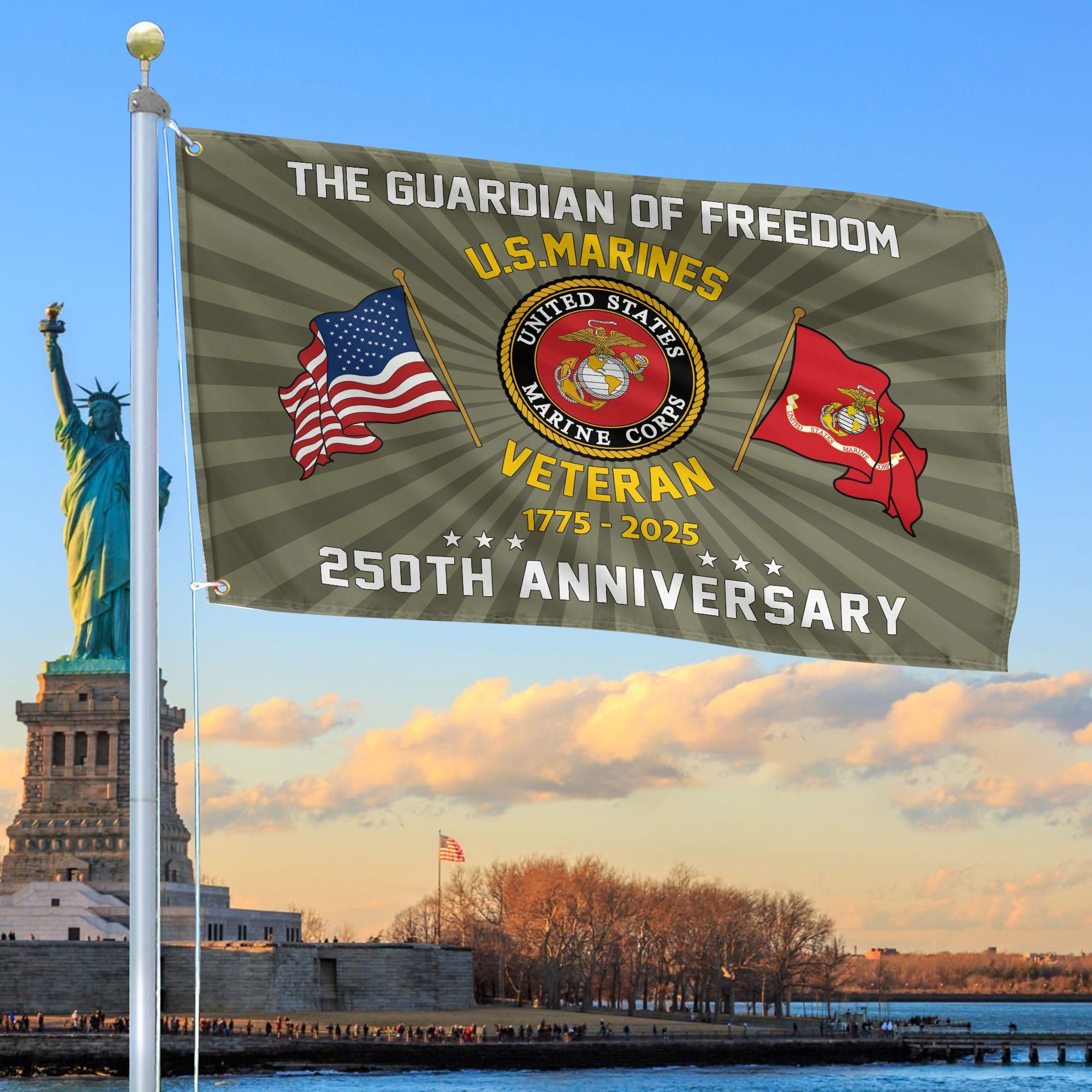 Premium USMC Grommet Flag, 250th Anniversary Marine Corps Flag, Gifts For Marine Veteran, Best Gifts On Father's Day, Veterans Day.