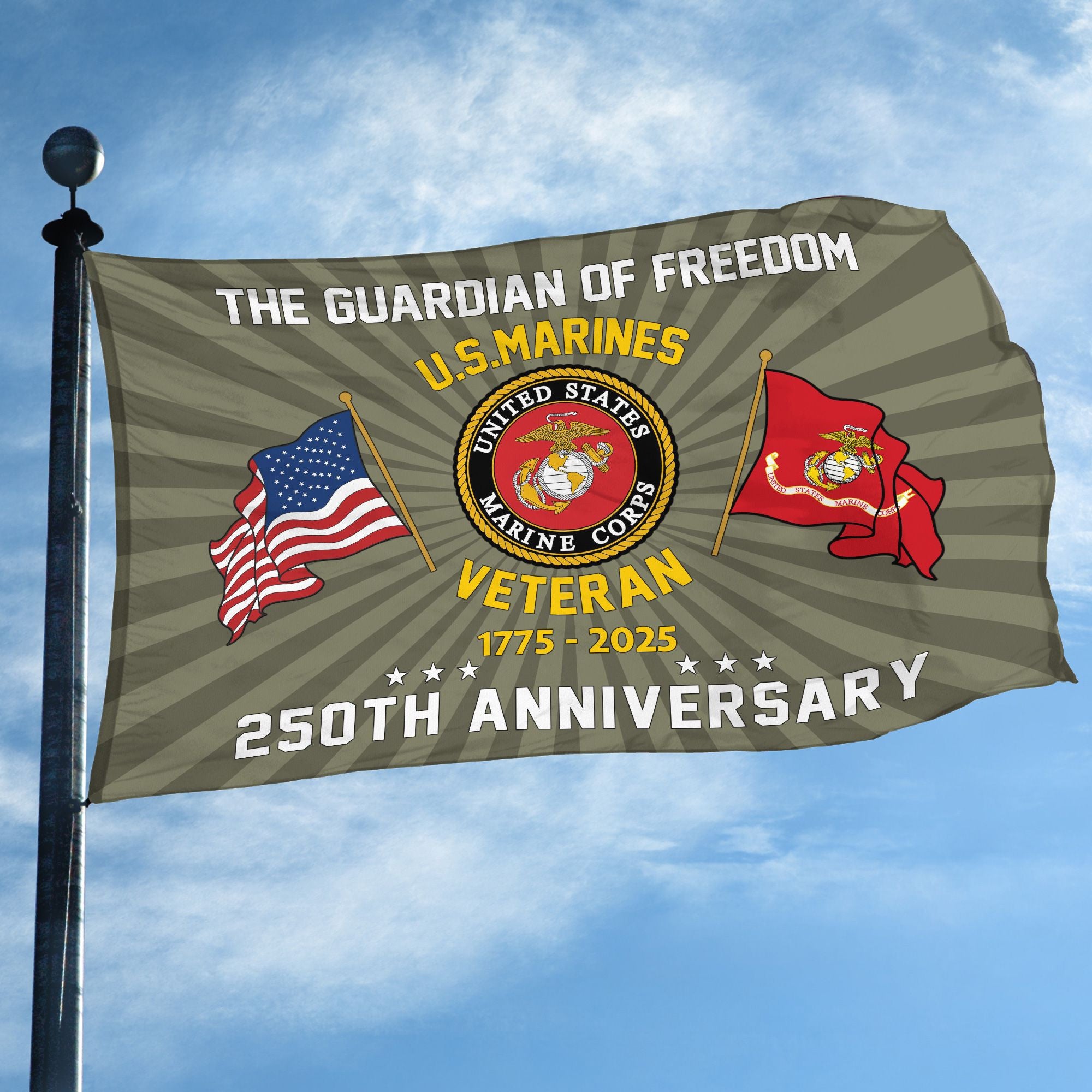 Premium USMC Grommet Flag, 250th Anniversary Marine Corps Flag, Gifts For Marine Veteran, Best Gifts On Father's Day, Veterans Day.