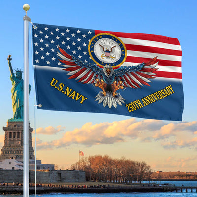 Premium US Navy Grommet Flag, 250th Anniversary Navy Flag, Gifts For Navy Veteran, Best Gifts On Father's Day, Veterans Day.