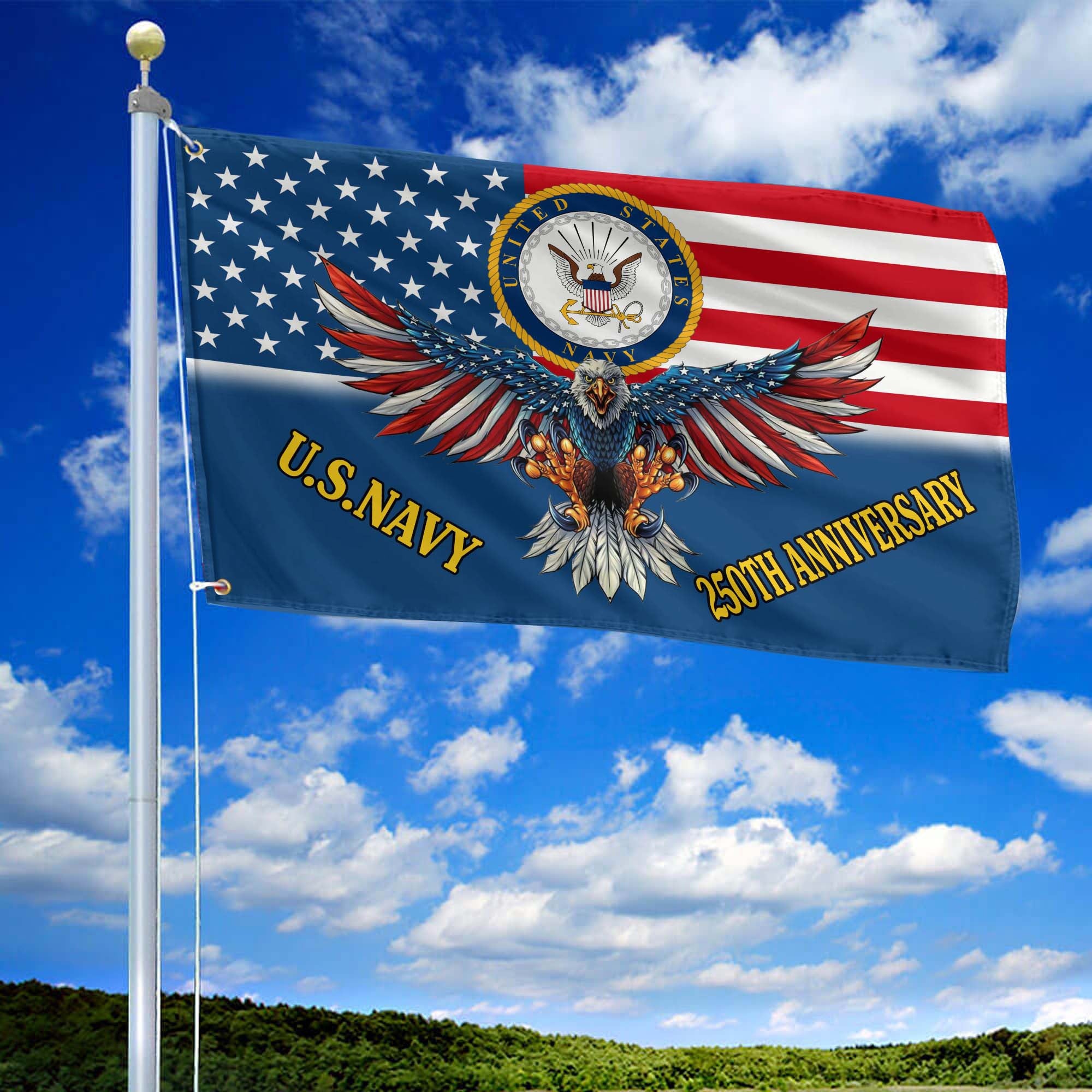 Premium US Navy Grommet Flag, 250th Anniversary Navy Flag, Gifts For Navy Veteran, Best Gifts On Father's Day, Veterans Day.